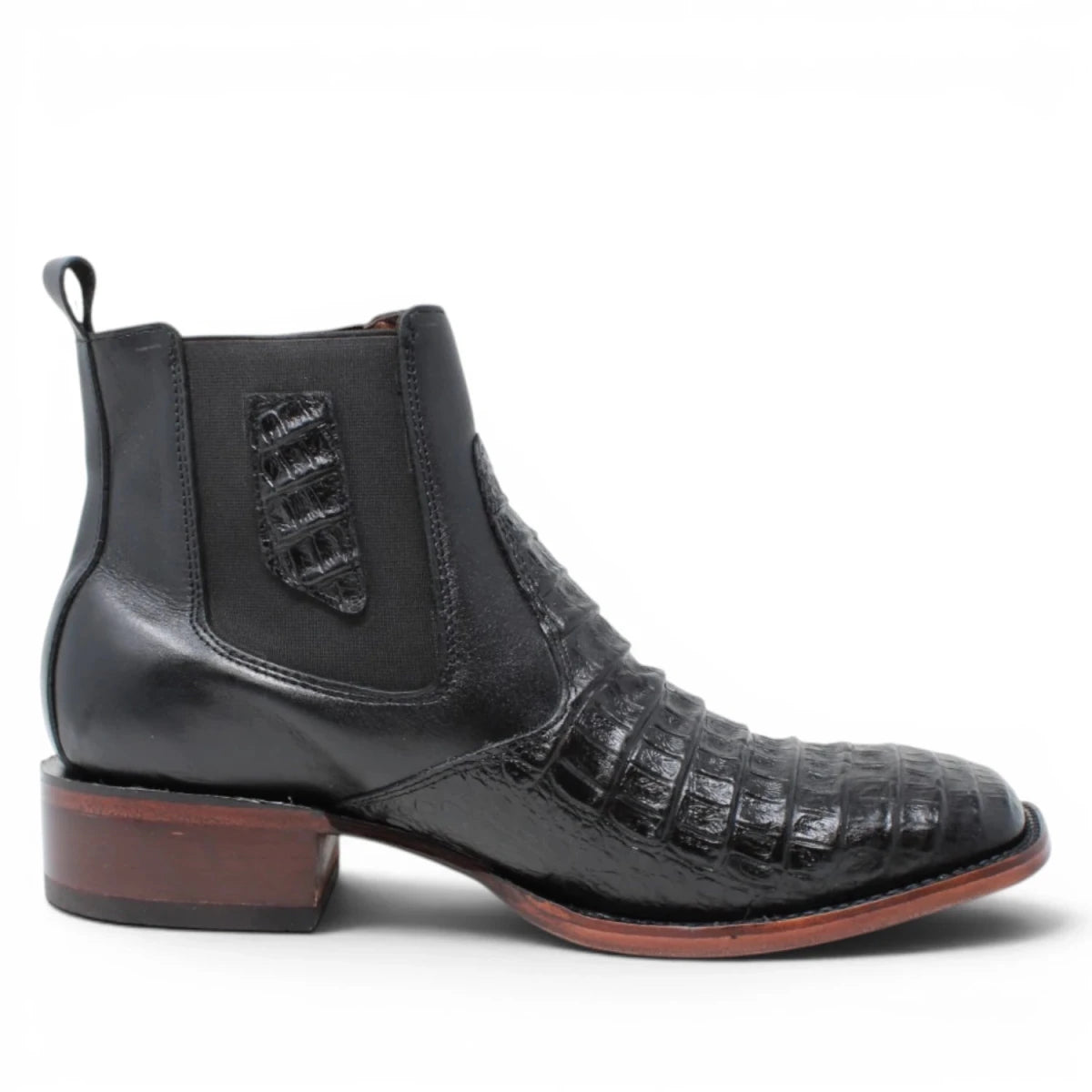 Botin de Cocodrilo Grabado Nuca con Punta Cuadrada Color Negro Q82B8205 - Quincy Boots