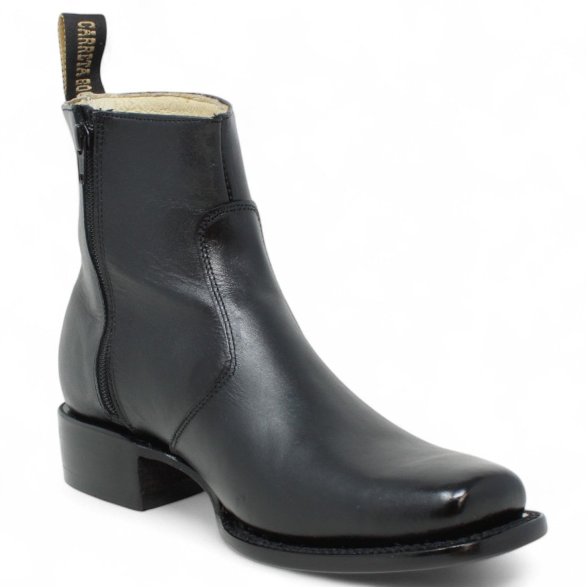 Botin de Piel Punta Dubai Cuadrada Para Hombre Color Negro - LC266 - La Carreta