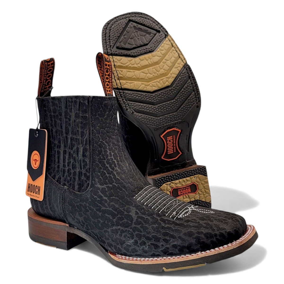 Botin Vaquero para Hombre de Piel Cuello de Toro Color Negro Estilo Rodeo – Hooch Boots H42H0572 - Hooch