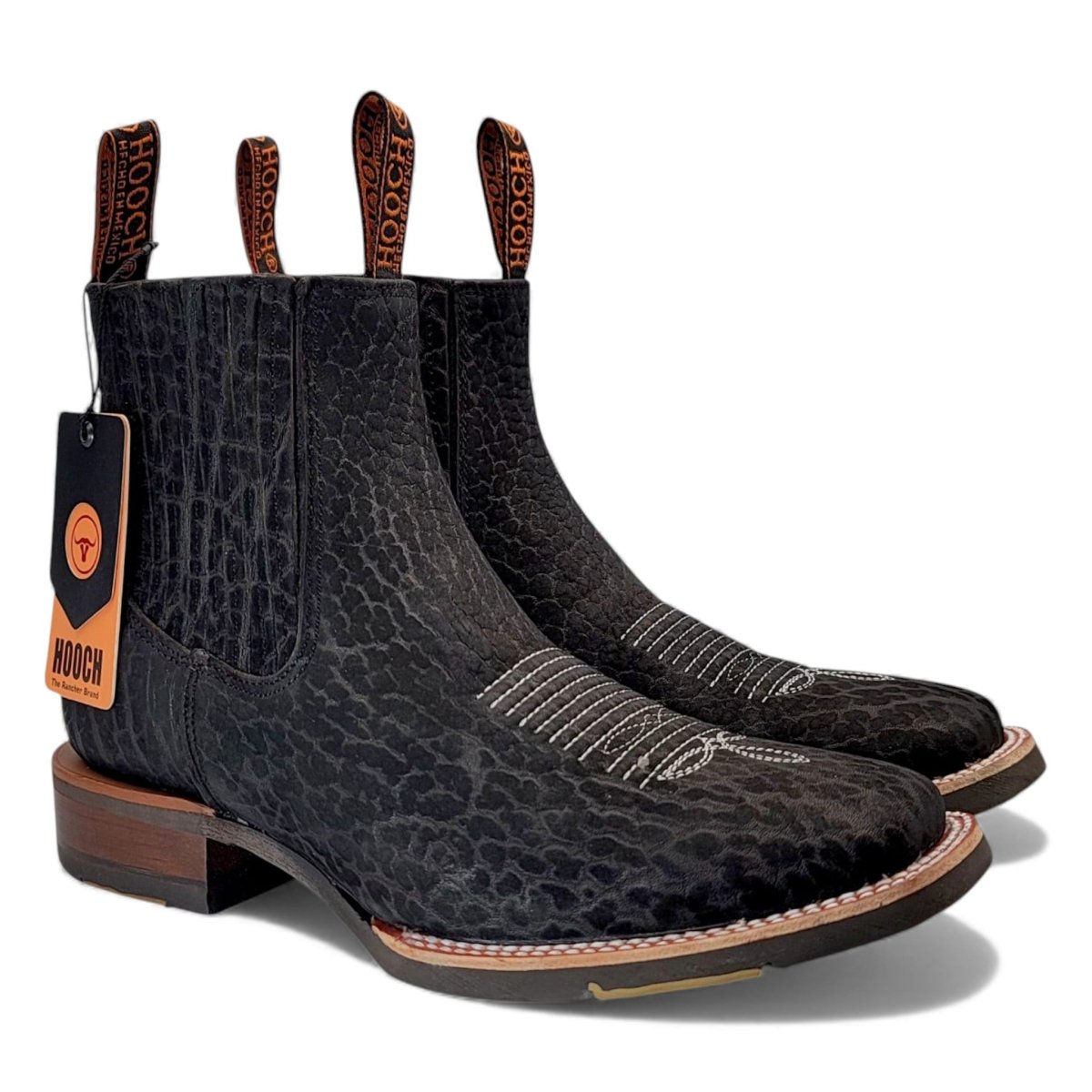 Botin Vaquero para Hombre de Piel Cuello de Toro Color Negro Estilo Rodeo – Hooch Boots H42H0572 - Hooch