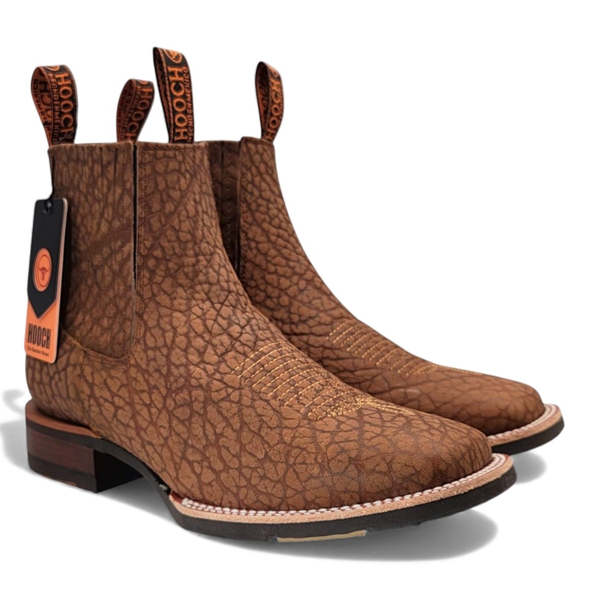 Botin Vaquero para Hombre de Piel Cuello de Toro Color Tan con Punta Cuadrada y Suela de Hule – Hooch Boots H42H3172 - Hooch