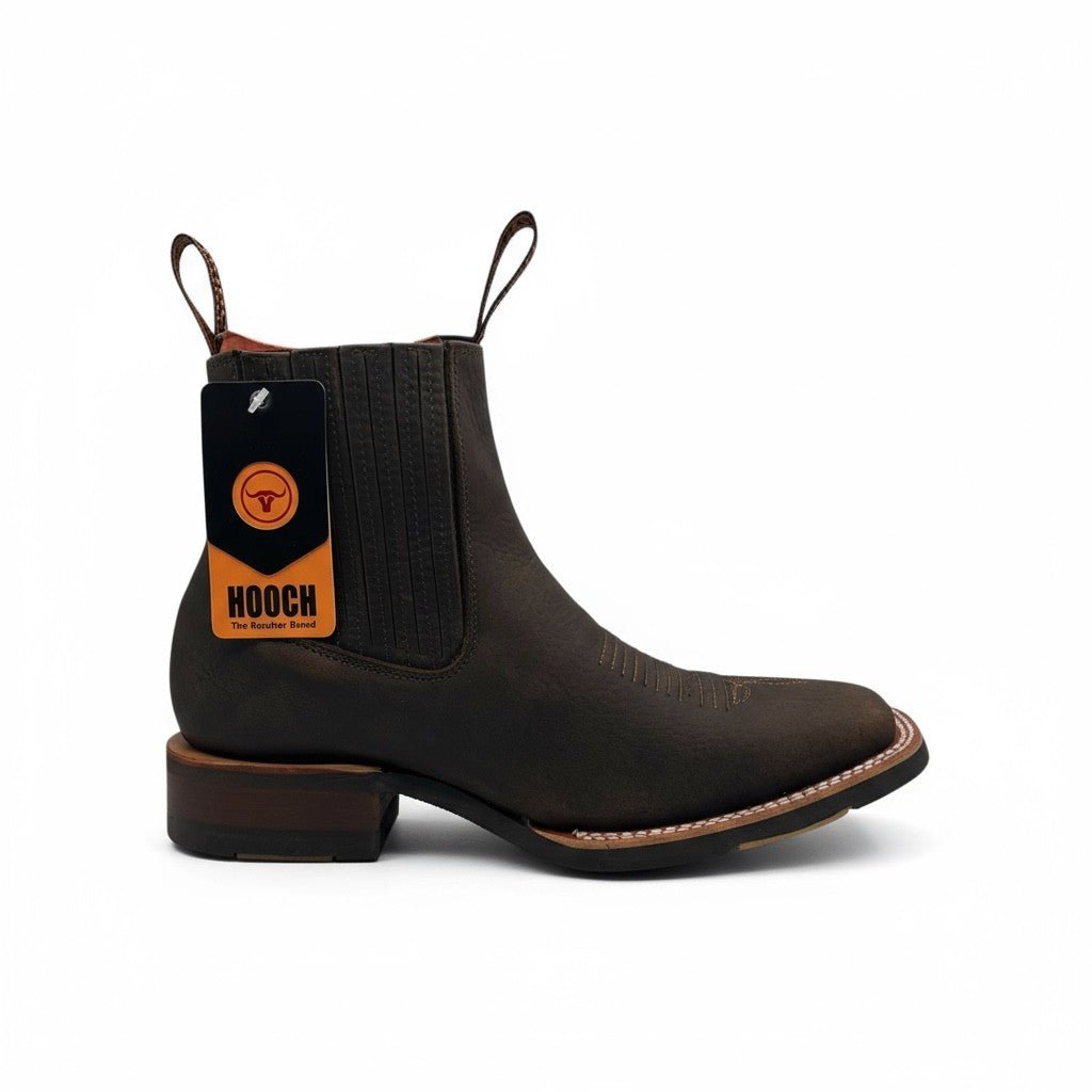 Botin Vaquero para Hombre de Piel Genuina Color Chocolate con Punta Cuadrada y Suela de Hule Ligera – Hooch Boots H42H9427 - Hooch