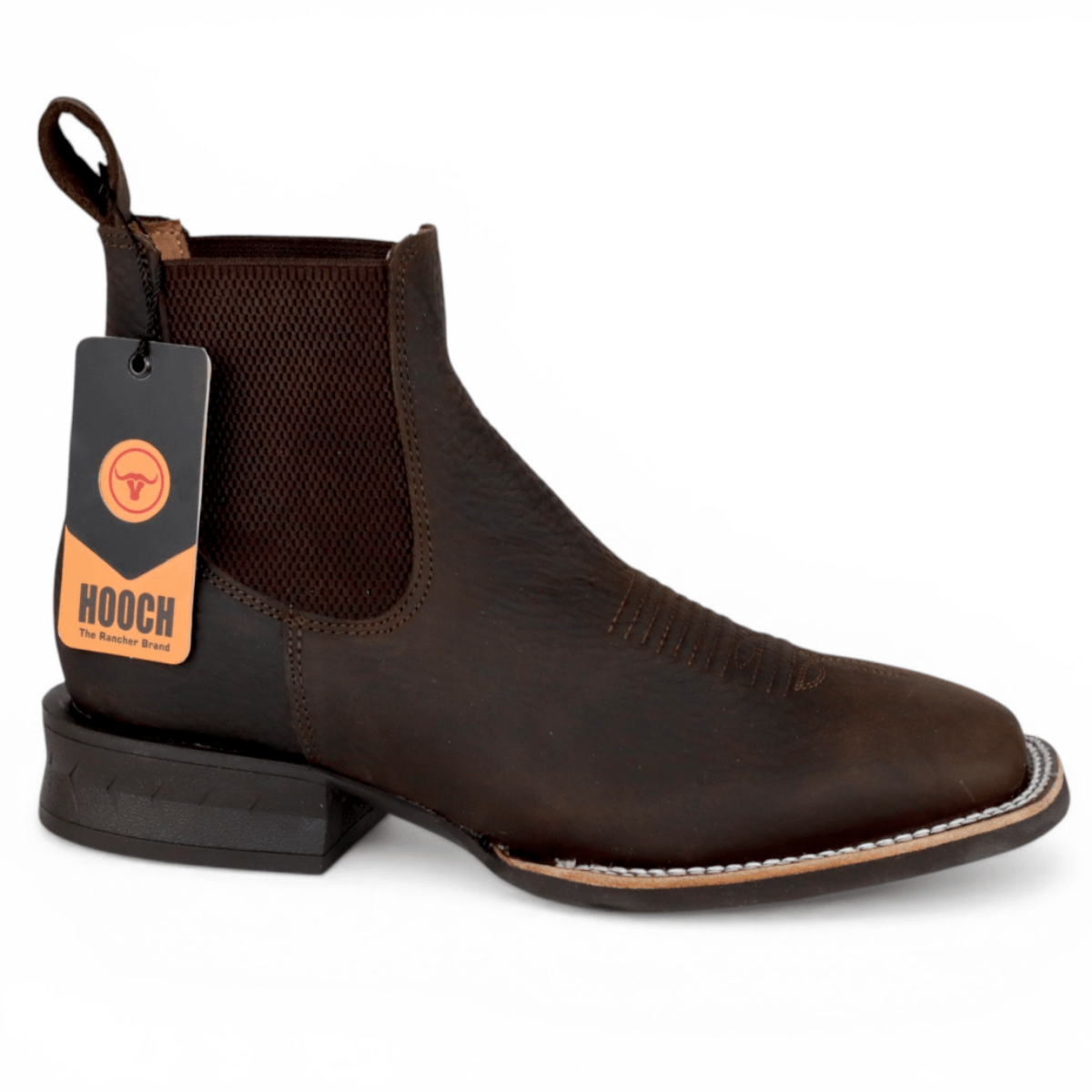 Botines de Piel Original Punta Amplia Cuadrada Color Chocolate – Hooch Boots - Side View