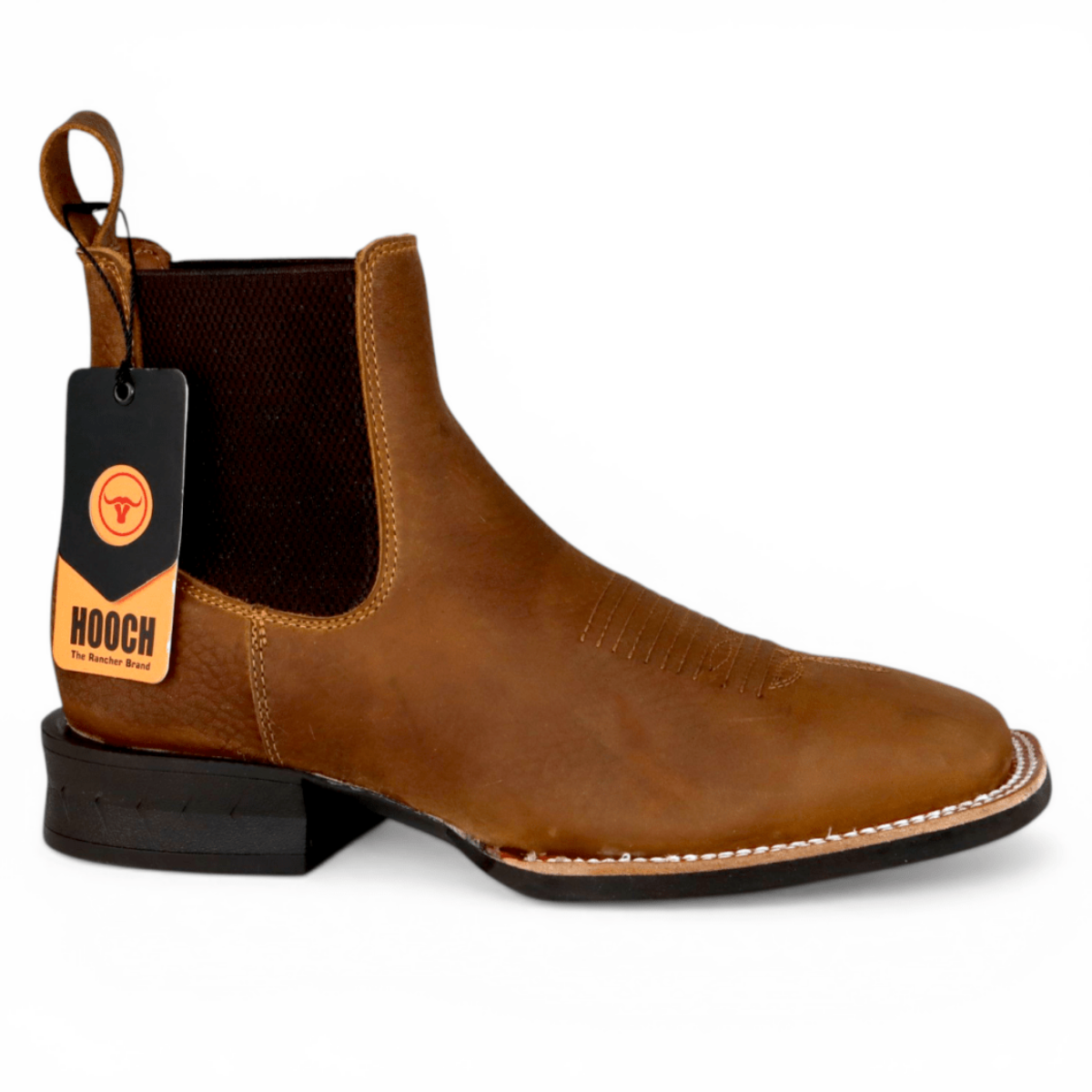 Botin Vaquero para Hombre Punta Cuadrada Amplia de Piel Genuina Color Tan – Hooch Boots H42A3127 - Hooch