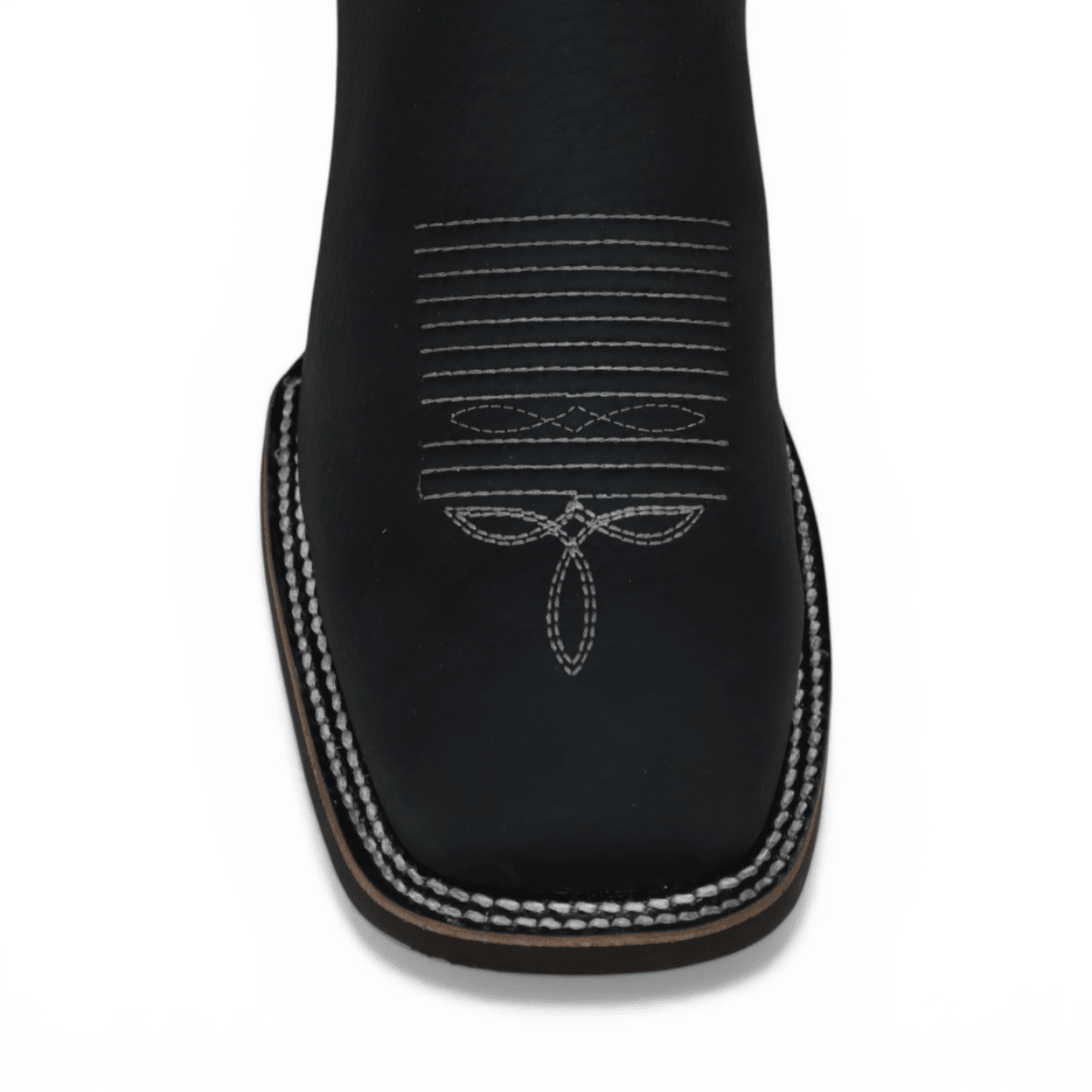 Botin Vaquero para Hombre Punta Cuadrada Amplia de Piel Genuina Negro con Suela de Hule Ligera – Hooch Boots H42A0527 - Hooch