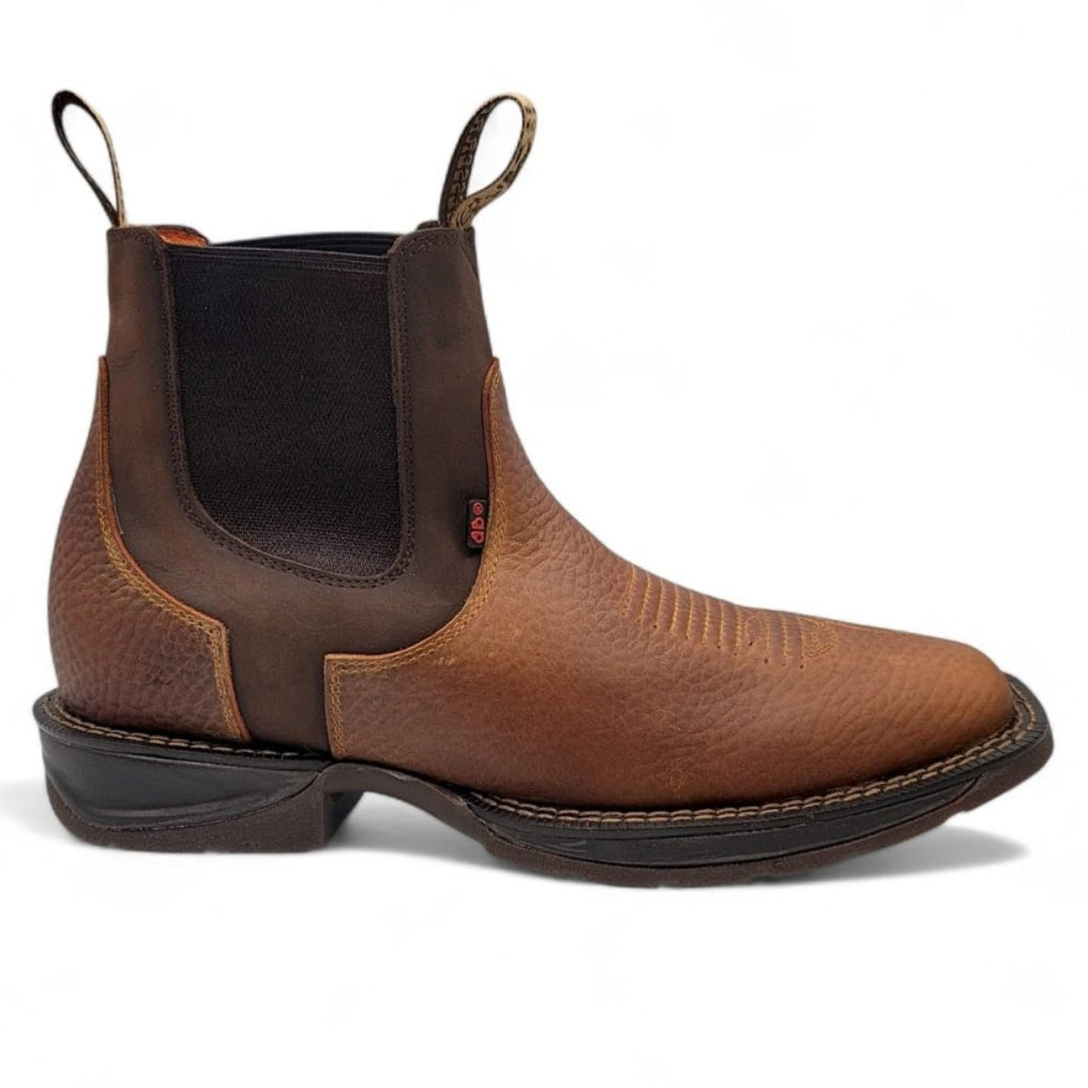 Botines de Piel Original Punta Amplia Cuadrada Color Miel-Cafe – Hooch Boots - Side View