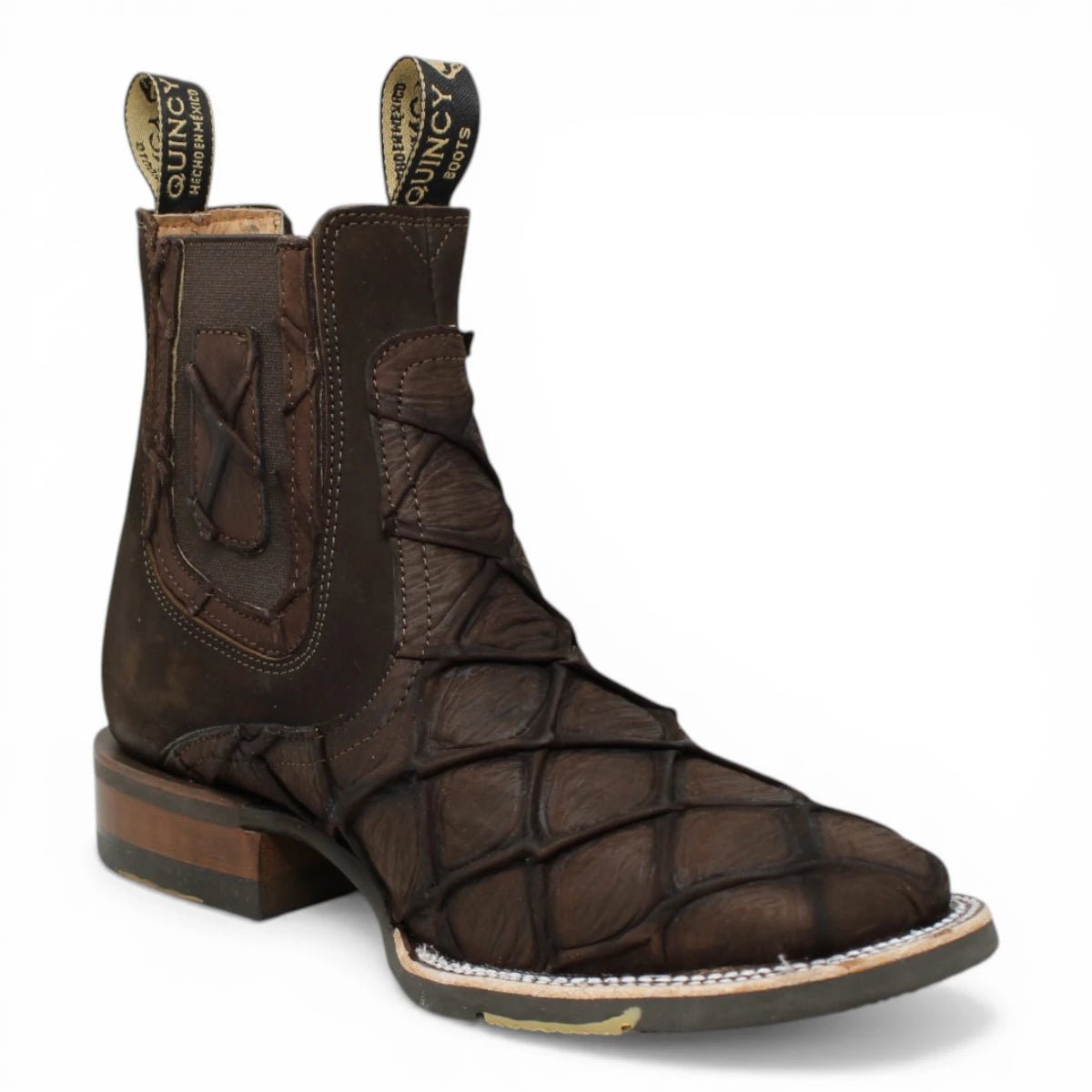 Botines Cafe de Pescado Grabado con Punta Cuadrada Q82BU1016 - Quincy Boots