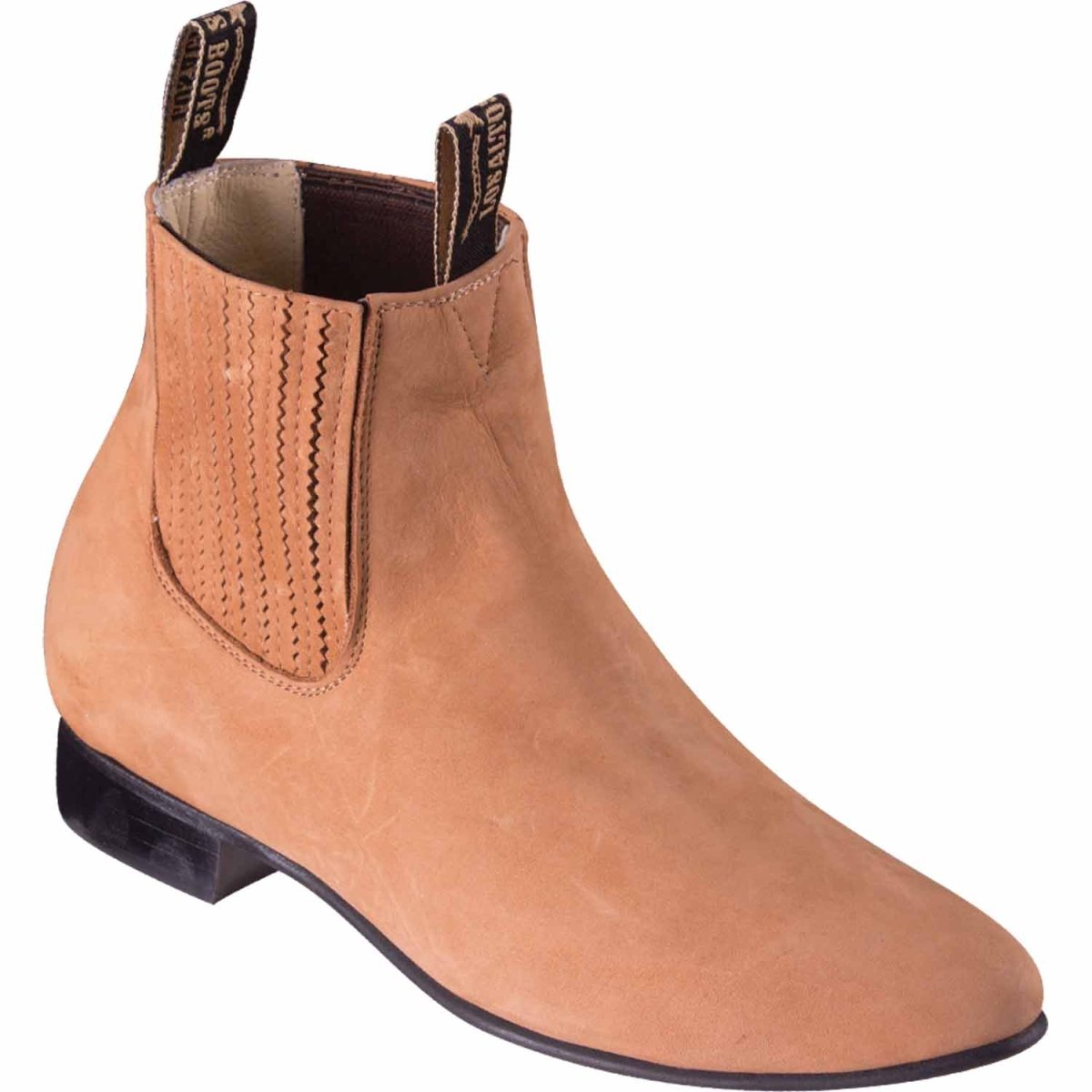 Western Genuine Leather Round Toe Tan Color Ankle Boots - Los Altos Boots - Side View