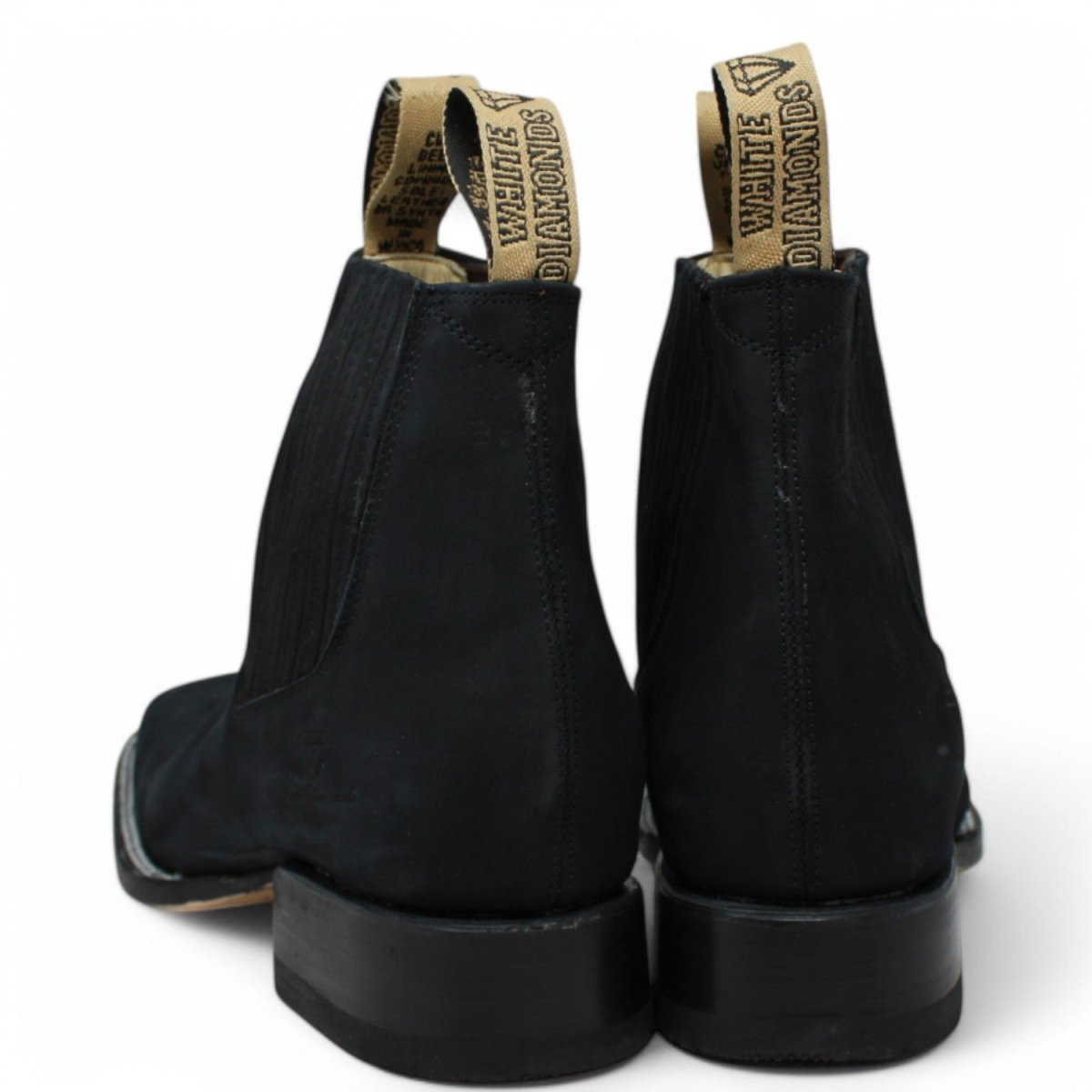 Botines Charros de Gamuza Punta Cuadrada Color Negro Liso DUR - Rodeo Durango