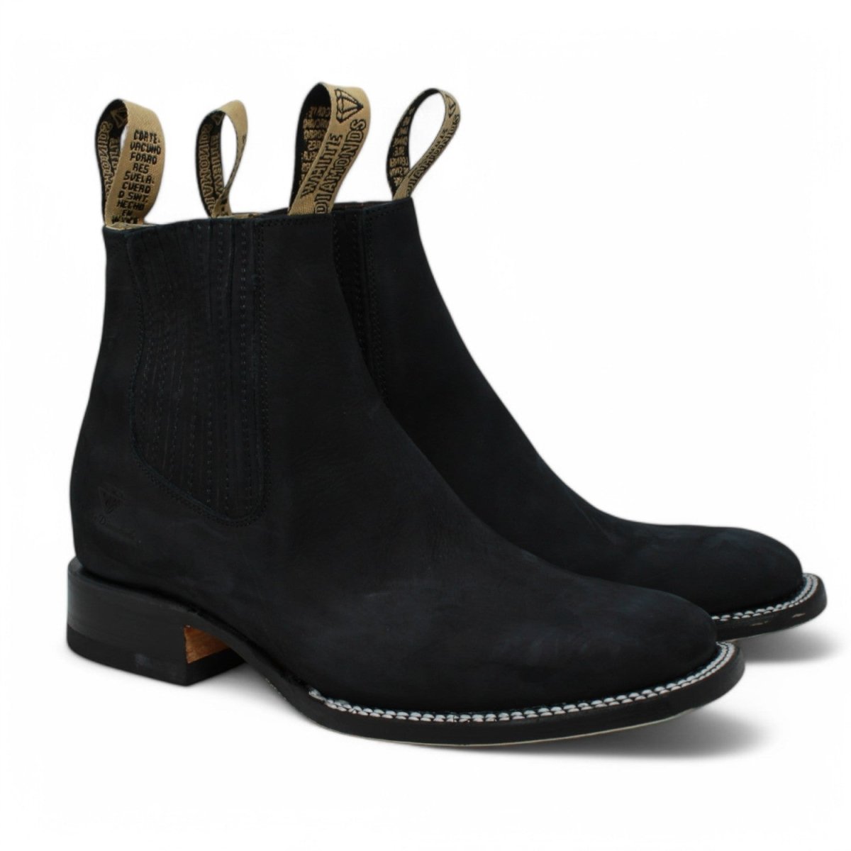 Botines Charros de Gamuza Punta Cuadrada Color Negro Liso DUR - Rodeo Durango