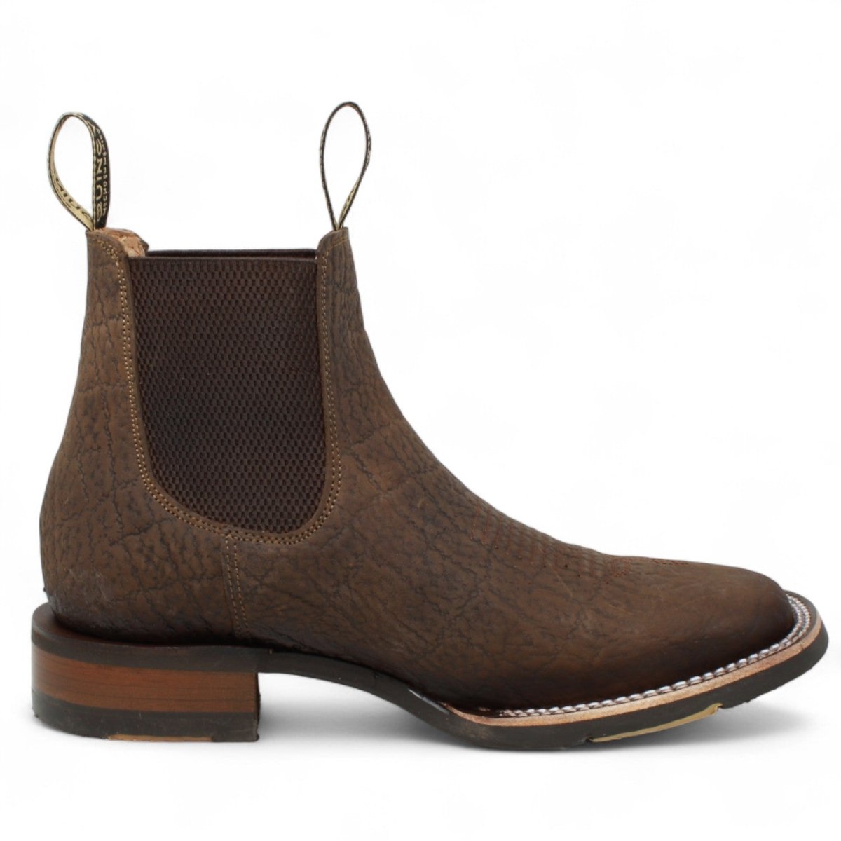 Botines Charros Quincy Punta Cuadrada Elefante Imaticion con Suela de Hule - Cafe - Quincy Boots