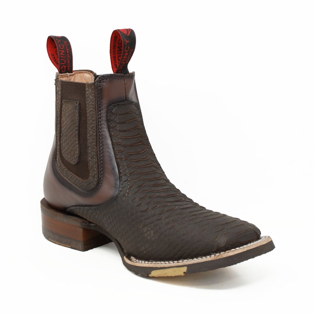 Botines Charros Quincy Punta Cuadrada Piton Imaticion con Suela de Hule Color Cafe - Quincy Boots