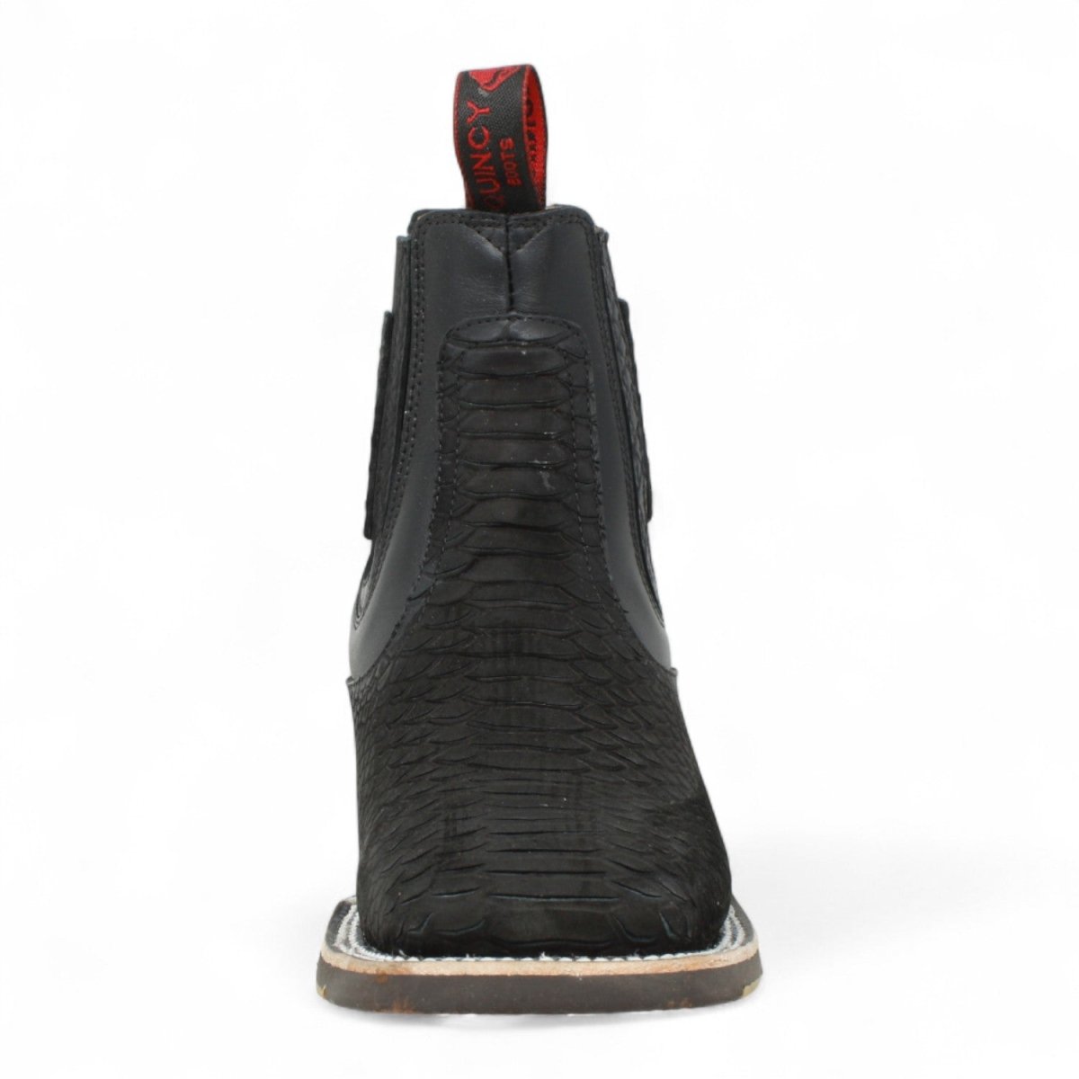 Botines Charros Quincy Punta Cuadrada Piton Imaticion con Suela de Hule Color Negro - Quincy Boots