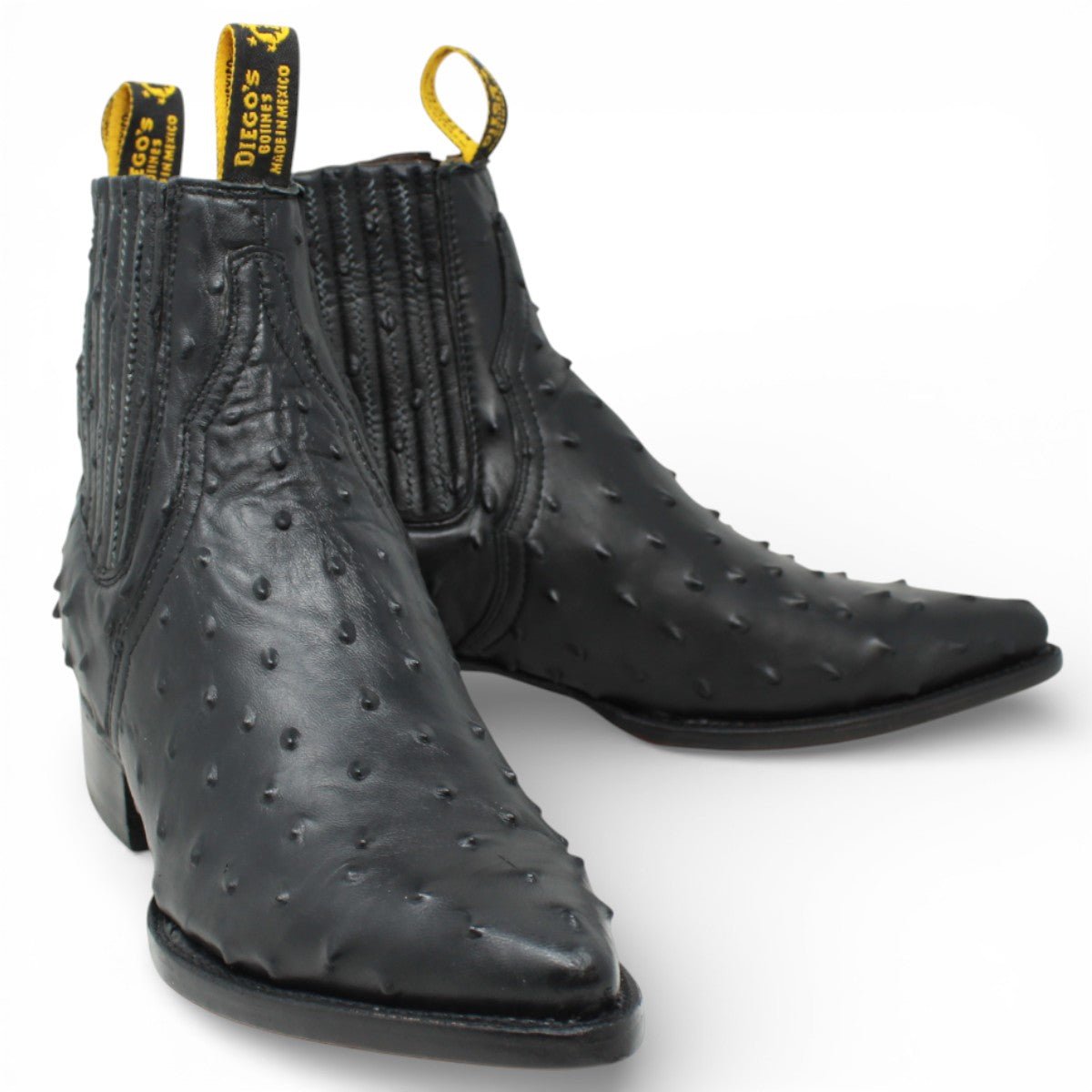 Botines de Avestruz Grabado Horma Puntal Negro - Rodeo Imports