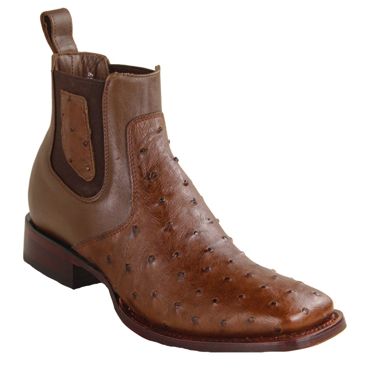 Botas Cortas de Avestruz Original Punta 7X Cuadrada Ancha Color Cafe Difuminado - Los Altos Boots main image 0