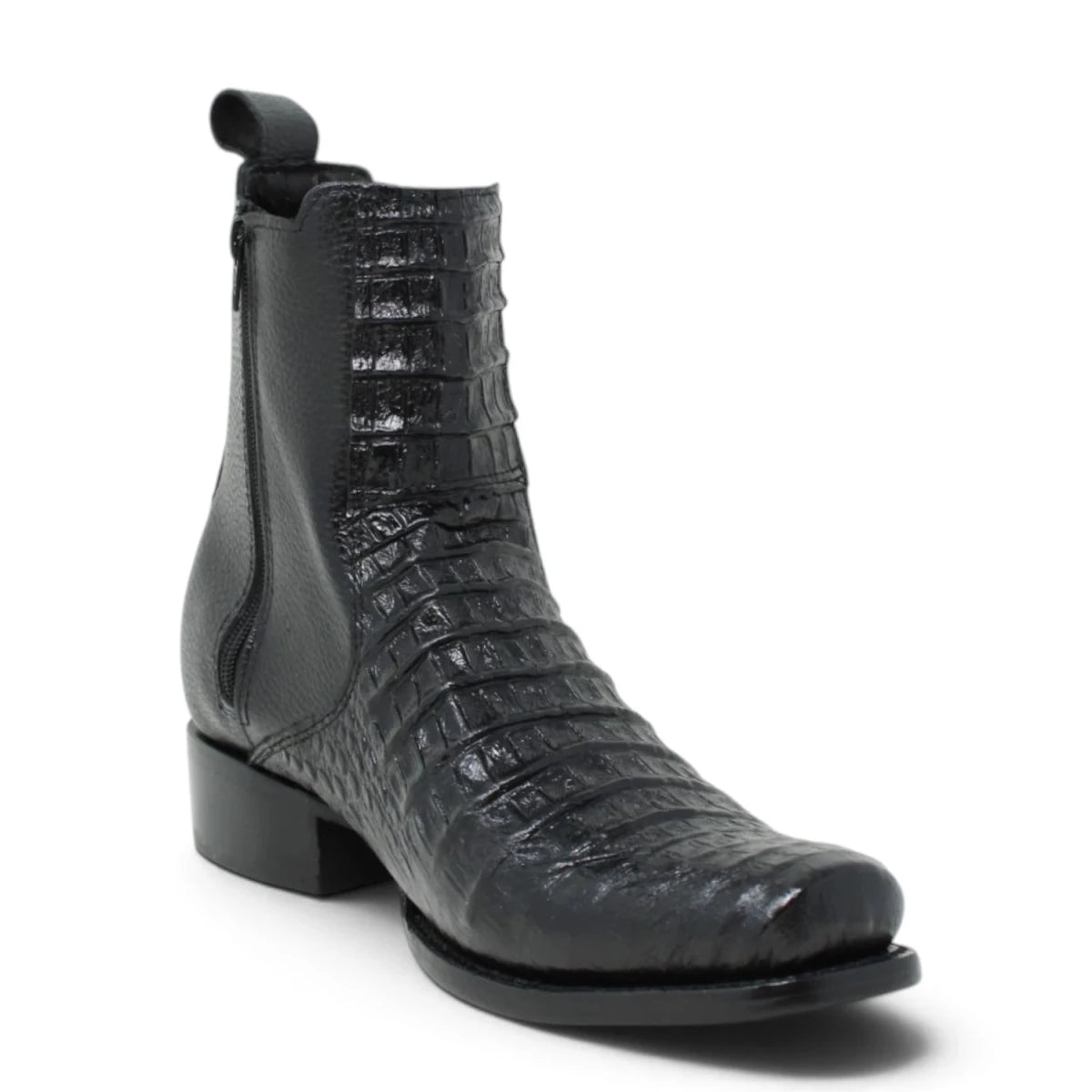 Botines de Caiman Grabado Punta Dubai Cuadrada con Zipper - La Carreta - La Carreta