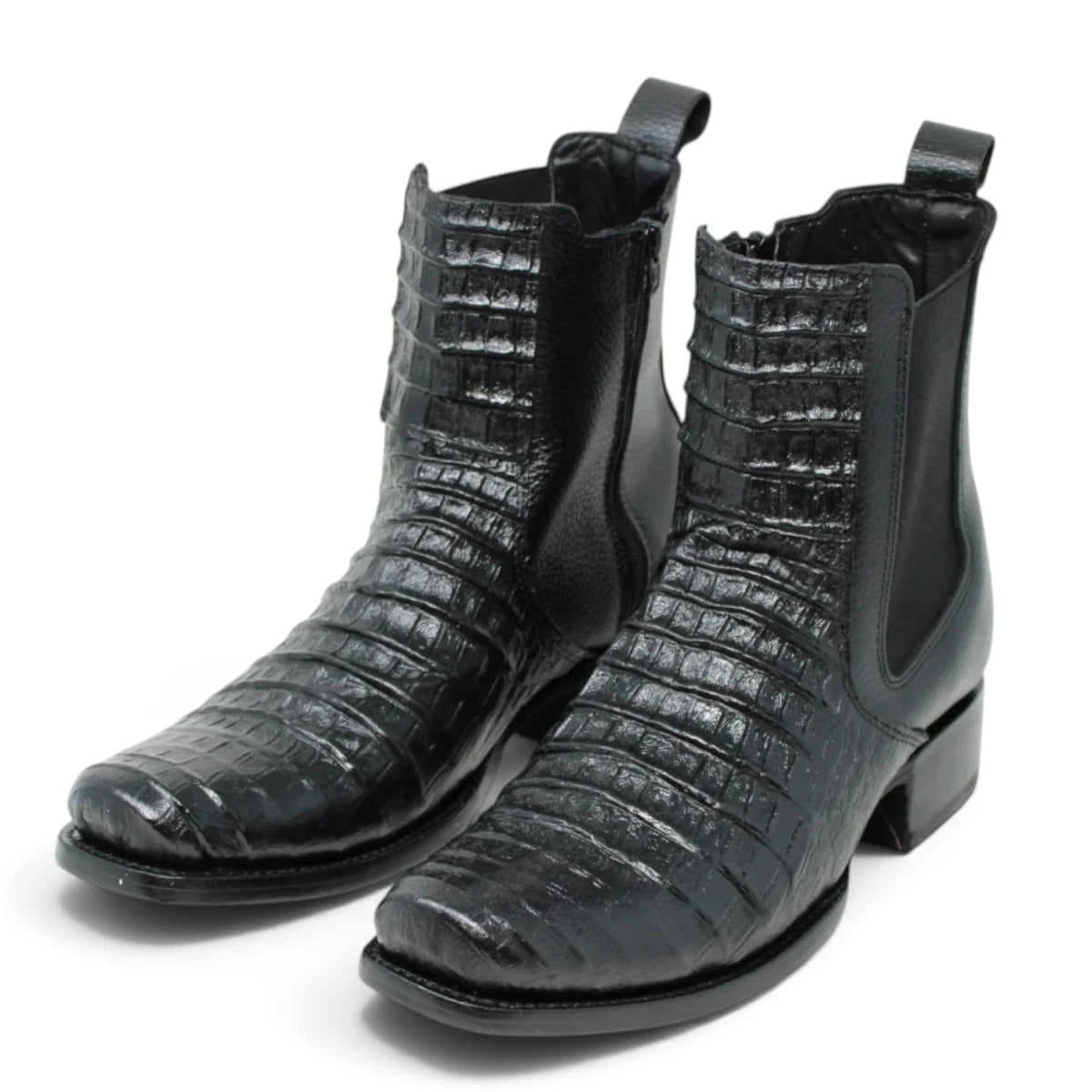 Botines de Caiman Grabado Punta Dubai Cuadrada con Zipper - La Carreta - La Carreta