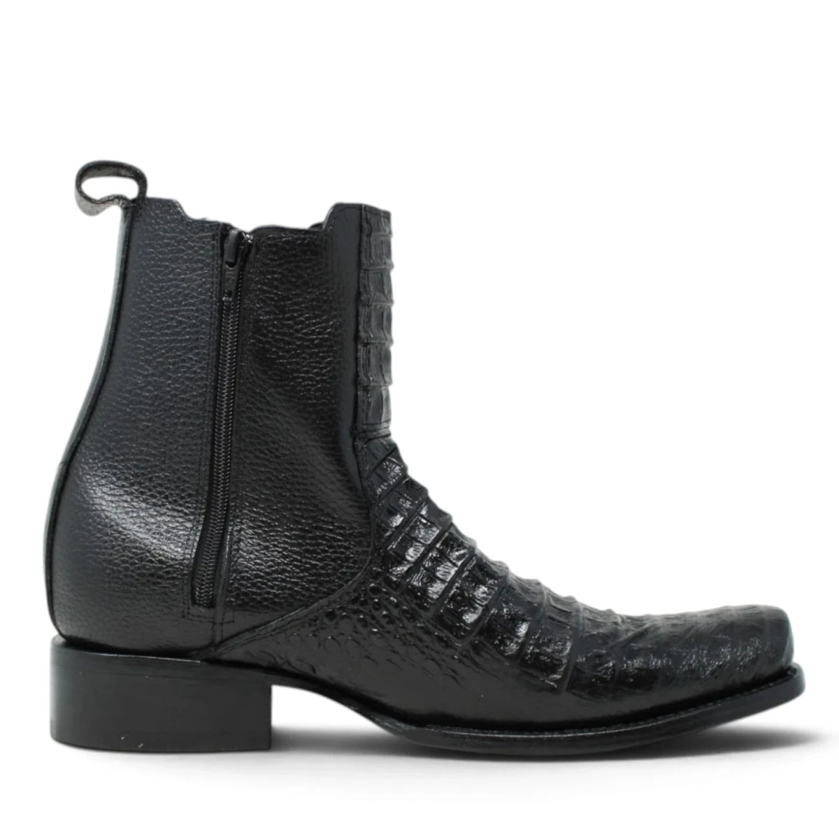 Botines de Caiman Grabado Punta Dubai Cuadrada con Zipper - La Carreta - La Carreta