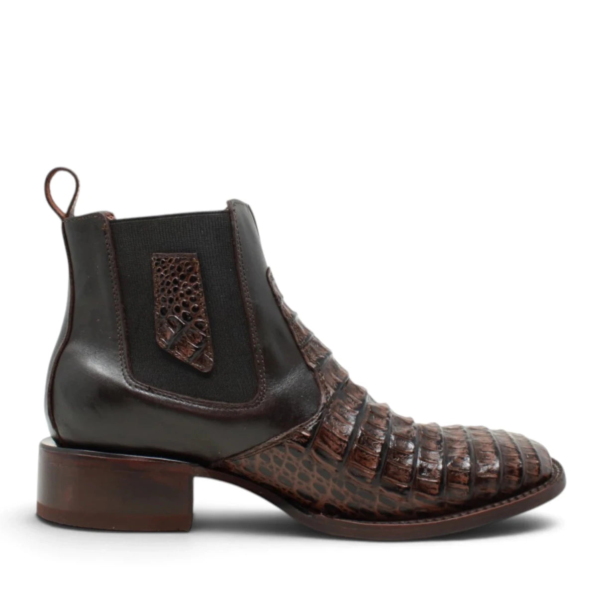 Botines de Cocodrilo Grabado Nuca con Punta Cuadrada Color Chocolate Q82B8294 - Quincy Boots