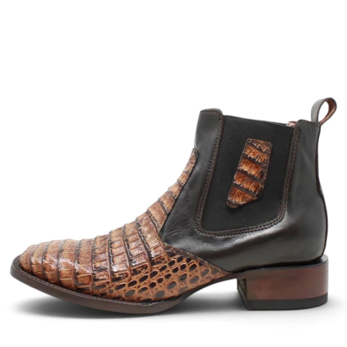 Botines de Cocodrilo Grabado Panza con Punta Cuadrada Color Miel Q82B8251 - Quincy Boots