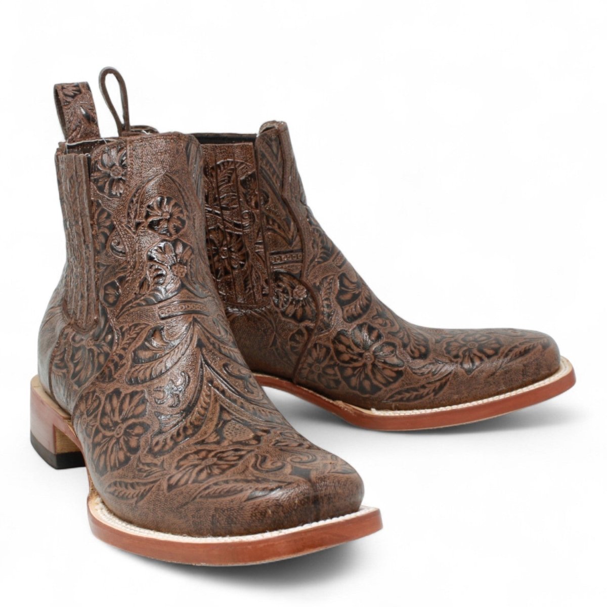 Botines de Cuero Cincelado Punta Cuadrada Color Cafe Hombre - Tanner Mark Boots - Tanner Mark Boots