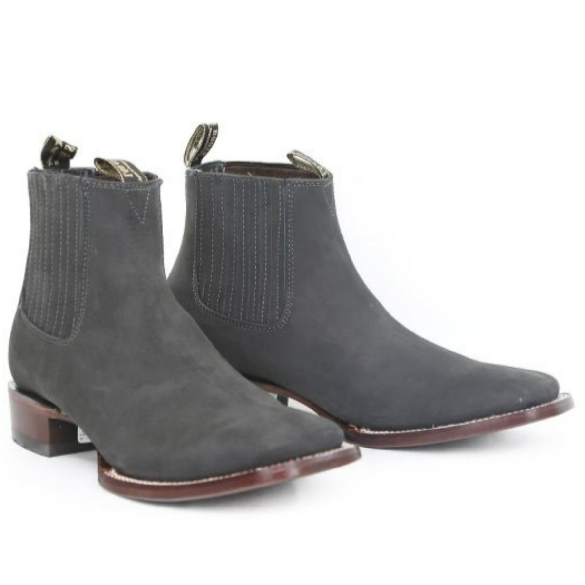 Botines de Gamuza Punta Cuadrada Ancha Color Gris - Los Altos Boots - Los Altos Boots