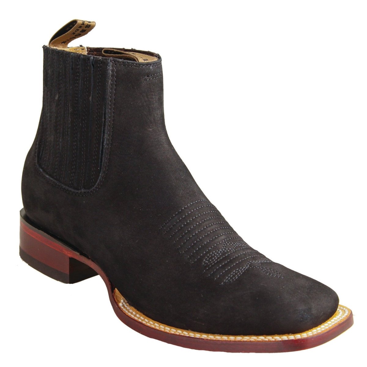 Los Altos Men's Wide Square Toe Suede Leather Short Boots - Black 82BV6305