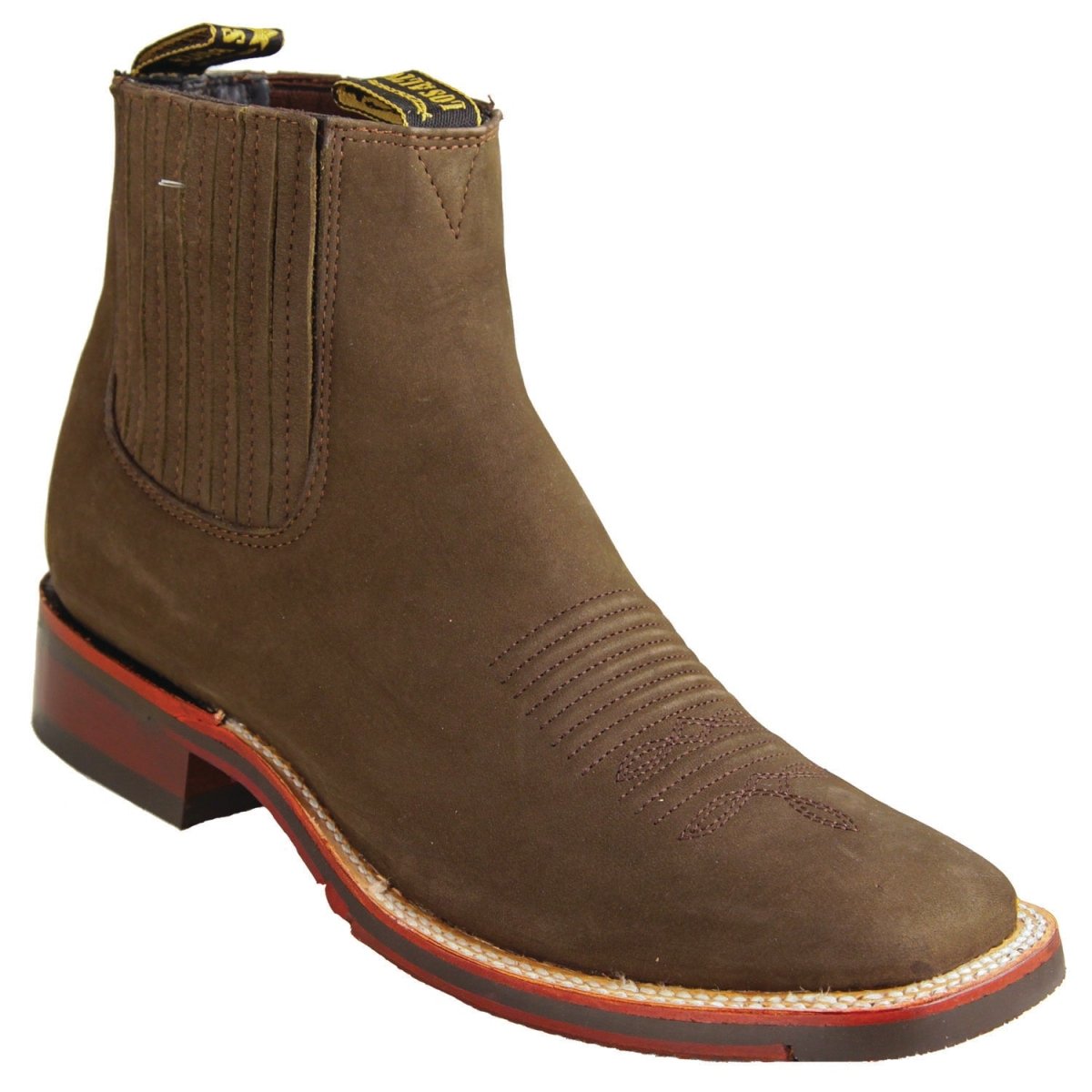 Botines de Gamuza Punta Cuadrada Ancha Color Tabaco - Los Altos Boots - Los Altos Boots