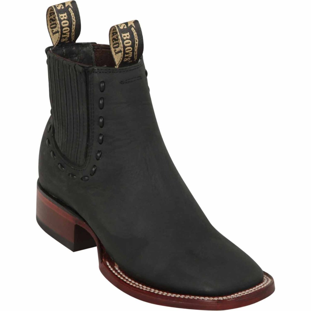 Suede Wide Square Toe Ankle Boots for Women Black Color - Los Altos Boots - Side View