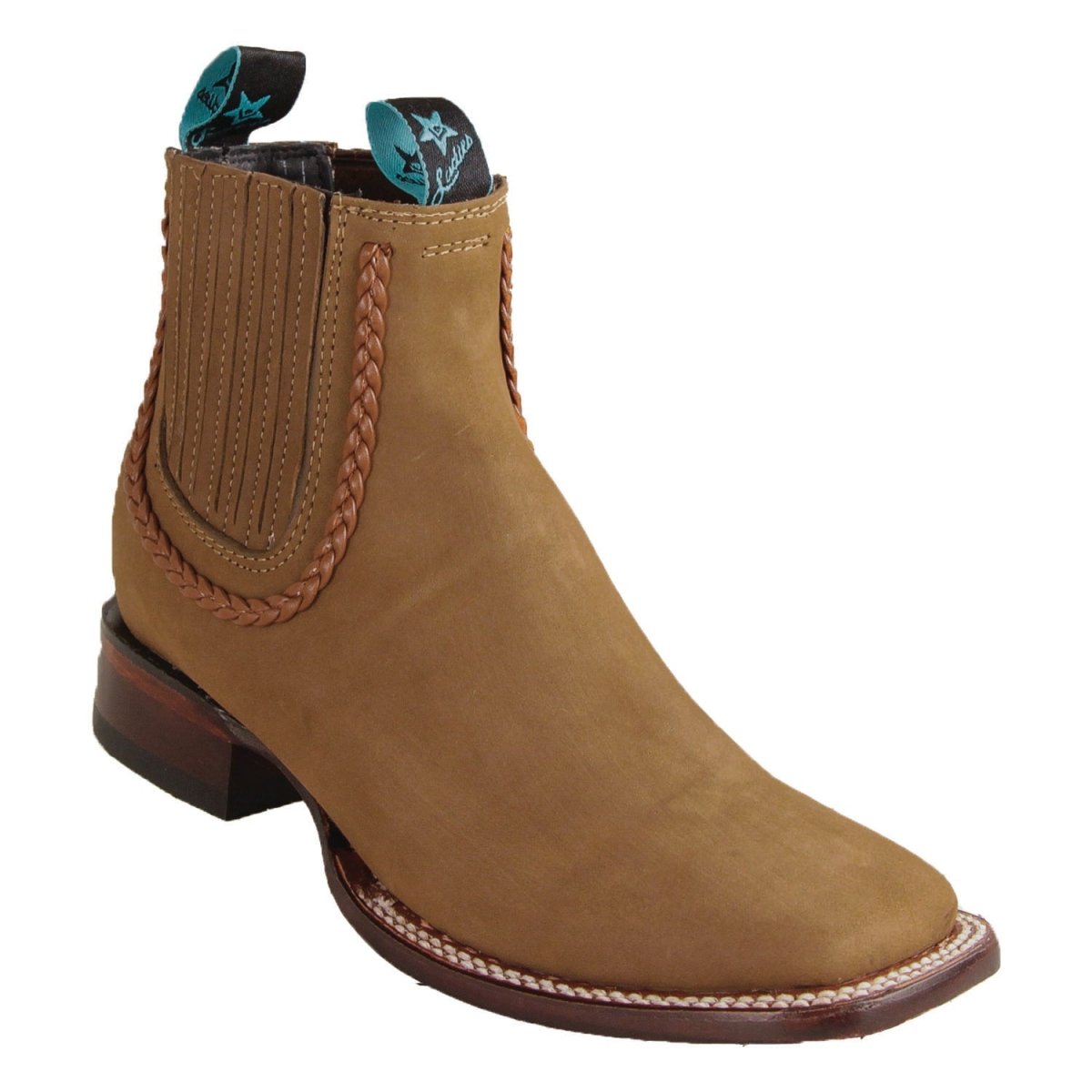 Botines de Gamuza Punta Cuadrada Ancha Para Dama Color Taupe - Los Altos Boots - Los Altos Boots