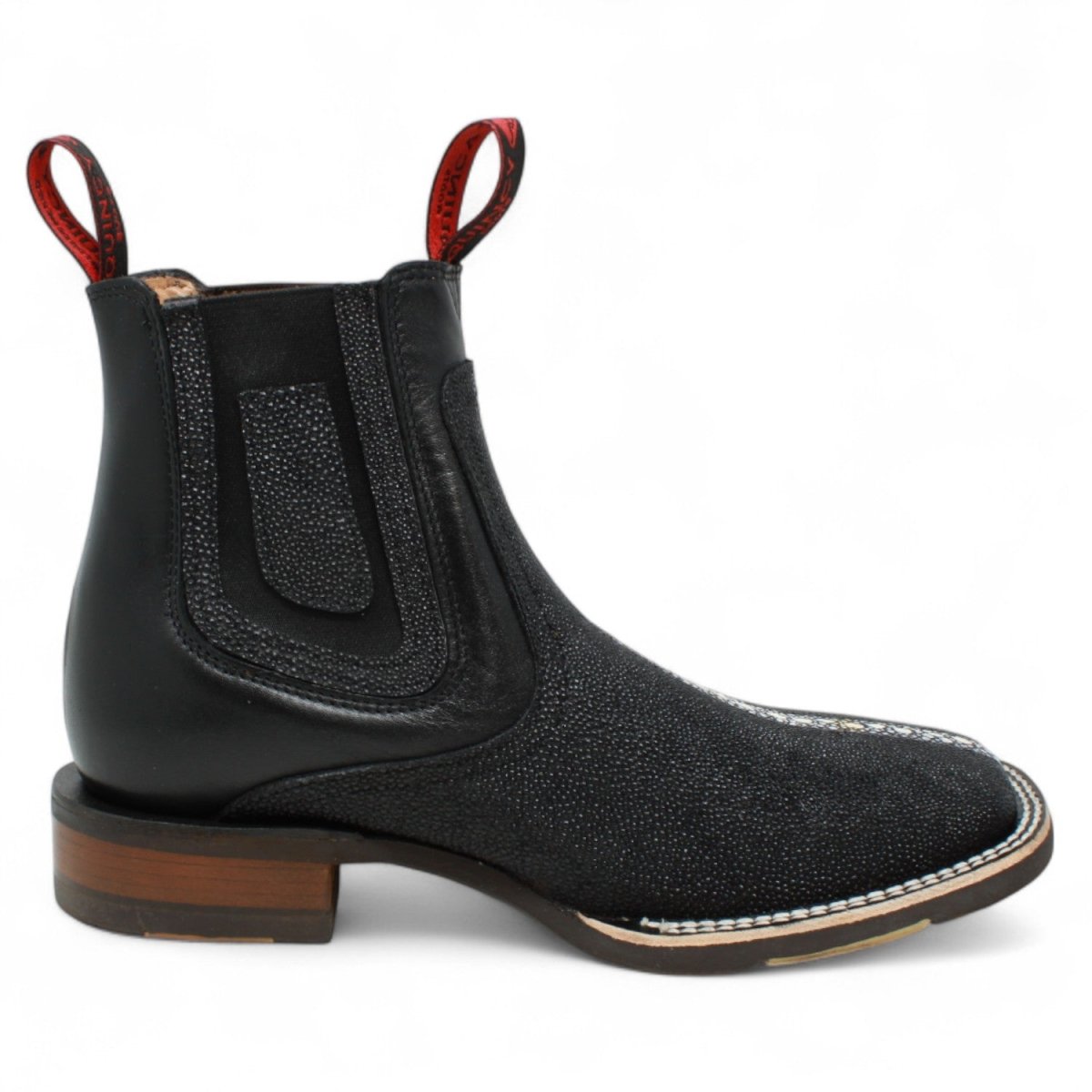 Botines de Mantaraya Perla Completa Grabado con Punta Cuadrada Color Negro - Quincy - Quincy Boots