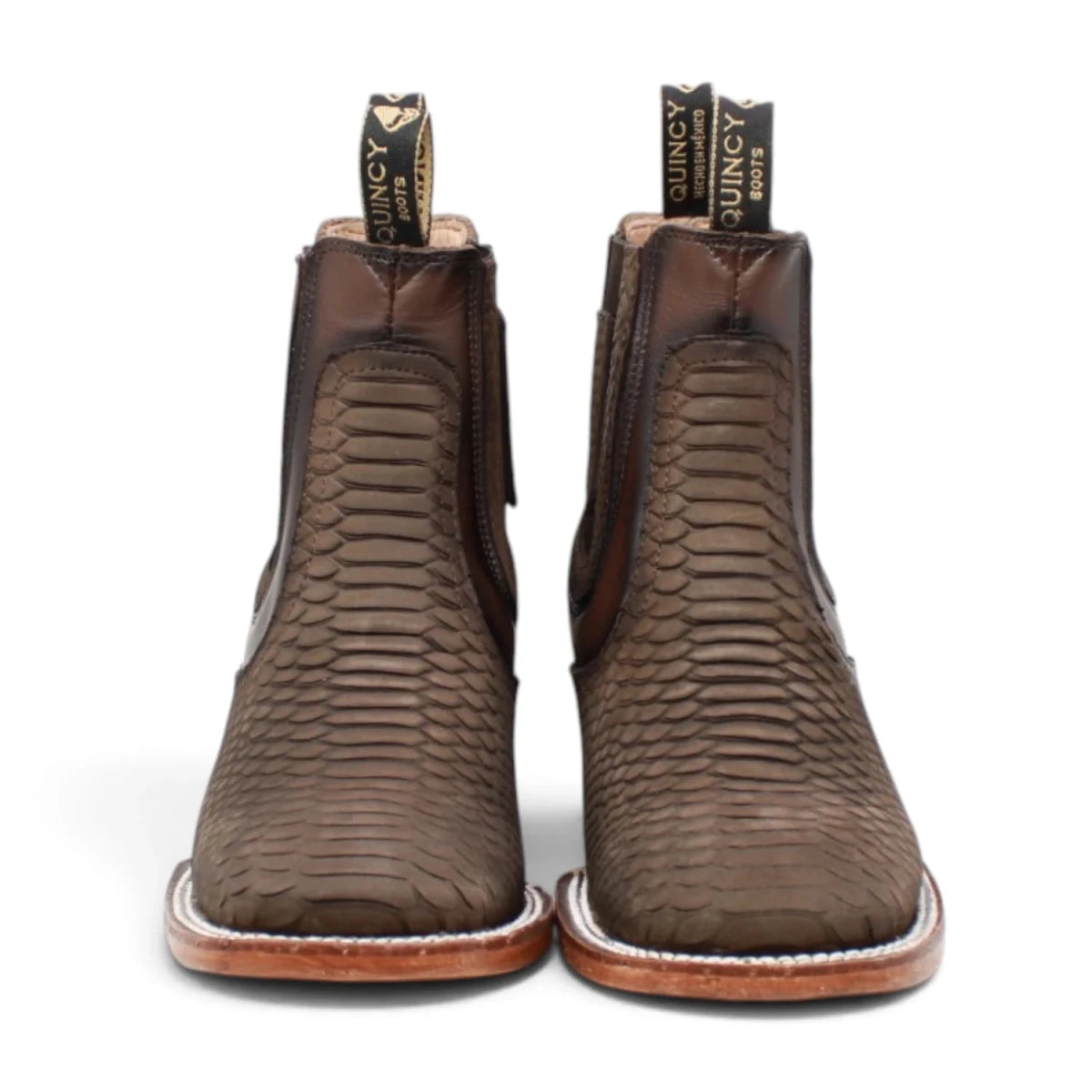 Botines de Piton Grabado Punta Cuadrada Color Chocolate Q82B5794 - Quincy Boots