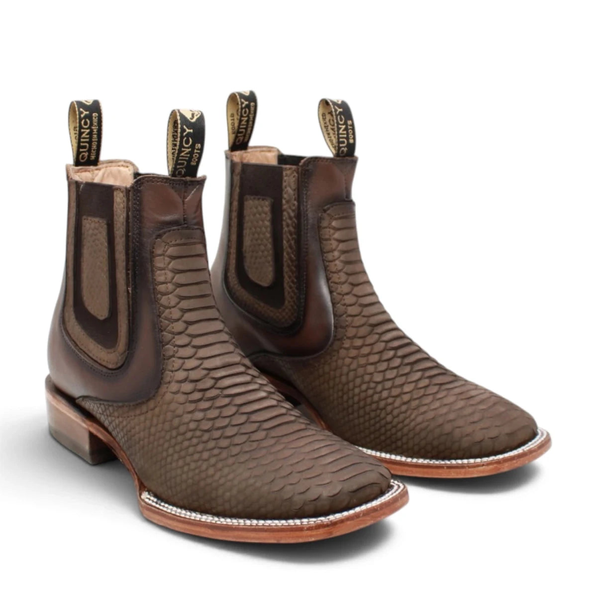 Botines de Piton Grabado Punta Cuadrada Color Chocolate Q82B5794 - Quincy Boots