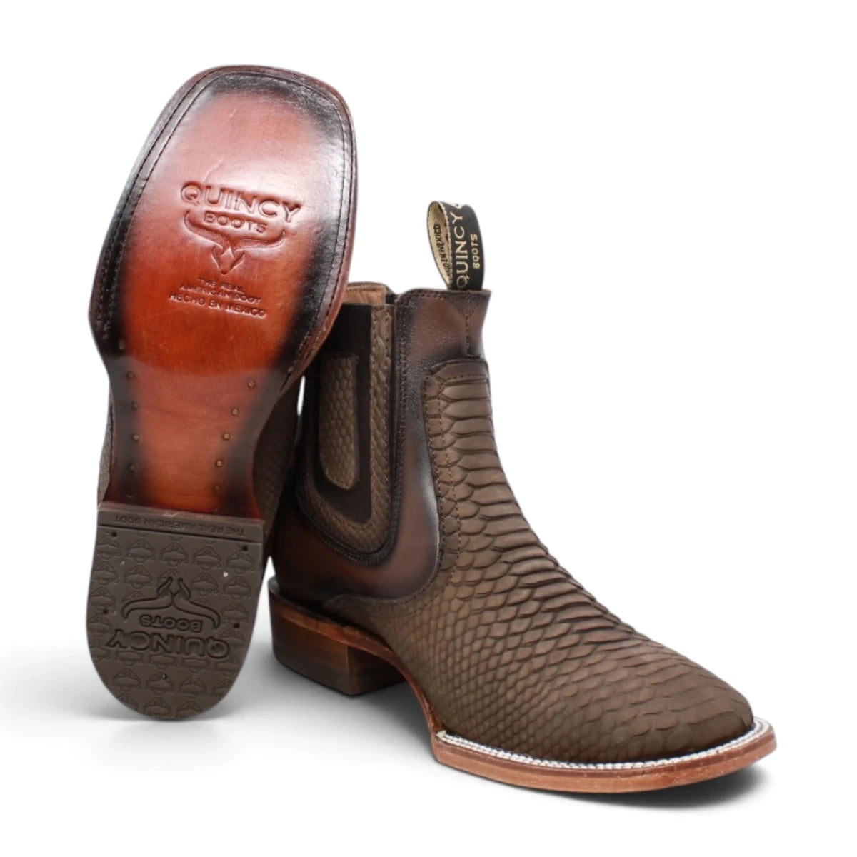 Botines de Piton Grabado Punta Cuadrada Color Chocolate Q82B5794 - Quincy Boots
