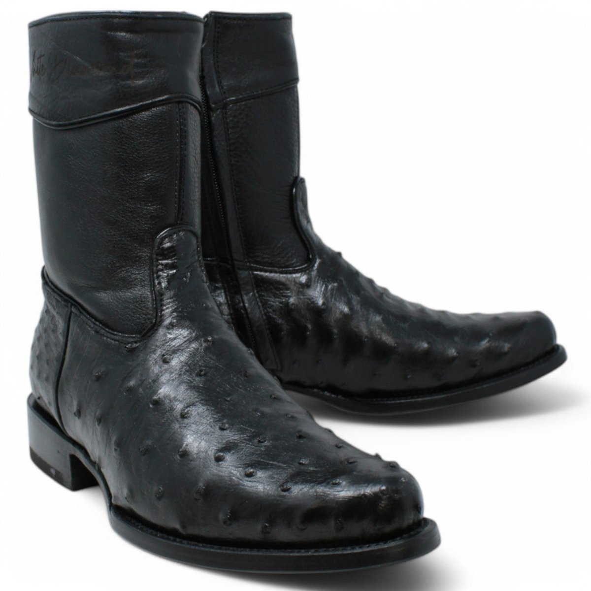 Botines Diamond de Avestruz Original Punta Oval - White Diamonds Boots