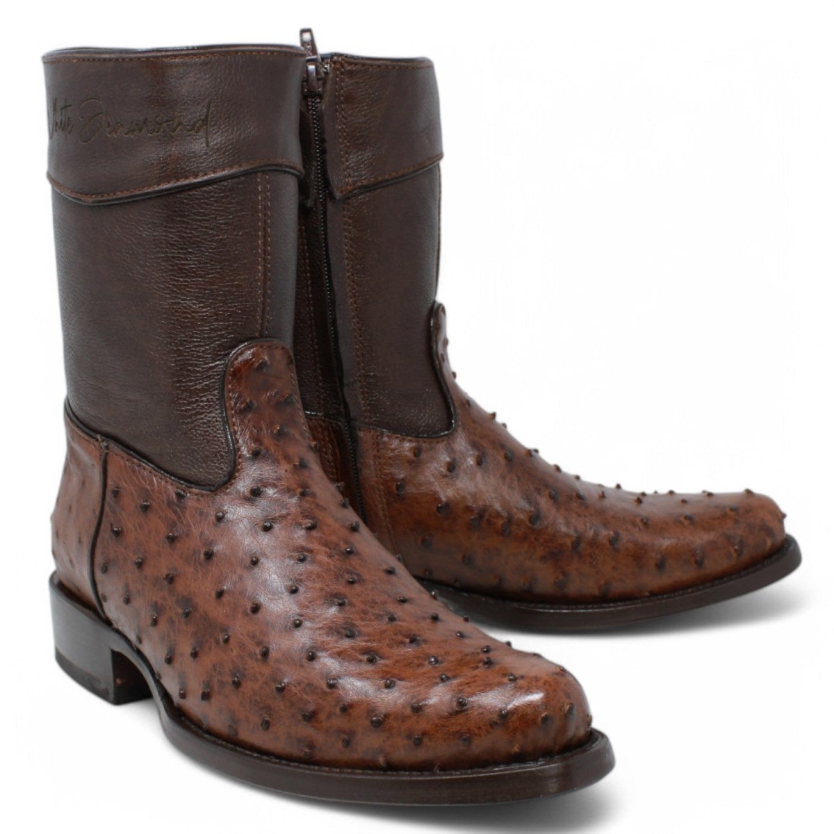 Botines Diamond de Avestruz Original Punta Oval - White Diamonds Boots