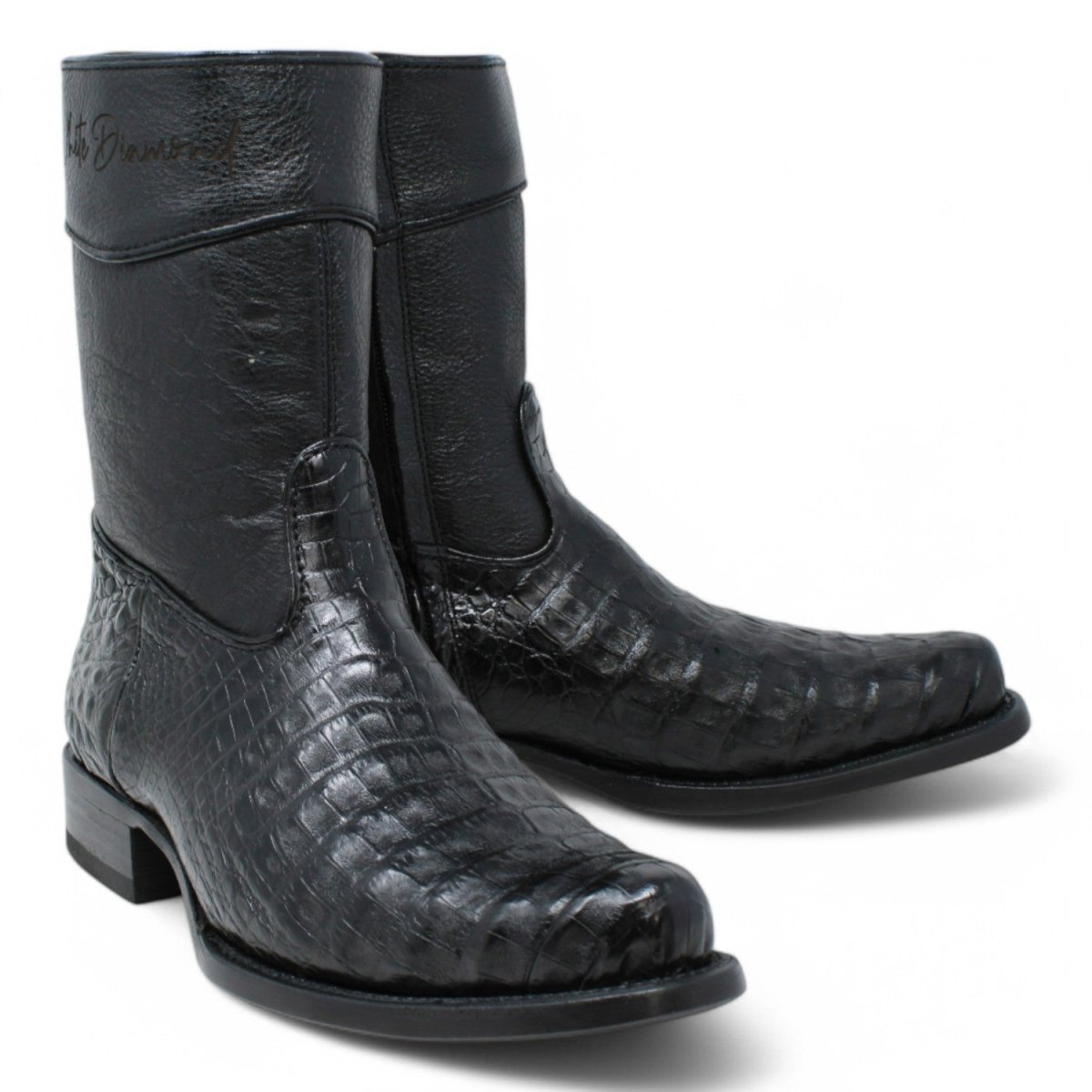 Botines Diamond de Caiman Original Punta Oval - White Diamonds Boots