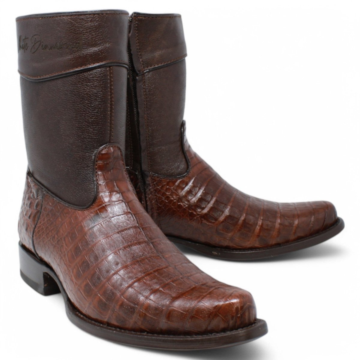 Botines Diamond de Caiman Original Punta Oval - White Diamonds Boots