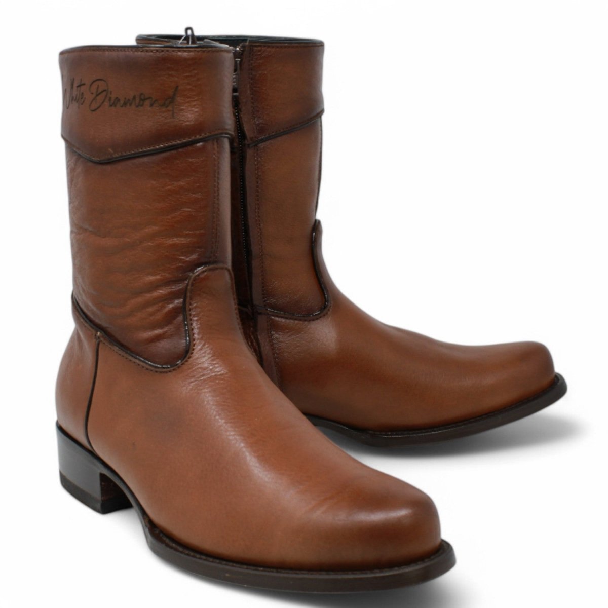 Botines Diamond de Cuero Original Punta Oval - White Diamonds Boots