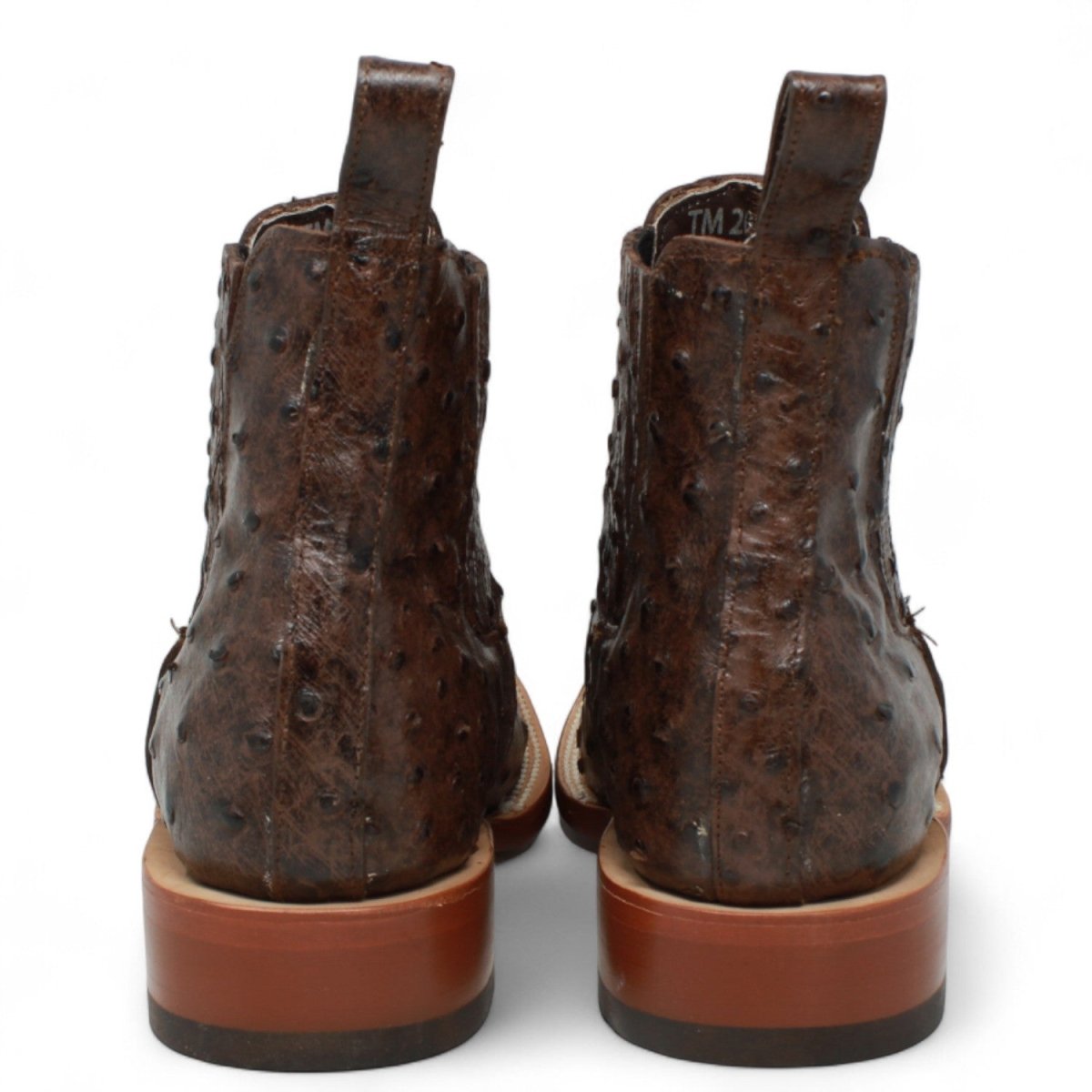 Botines Hombre de Cuero Grabado Avestruz Punta Cuadrada Color Cafe - Tanner Mark Boots - Tanner Mark Boots