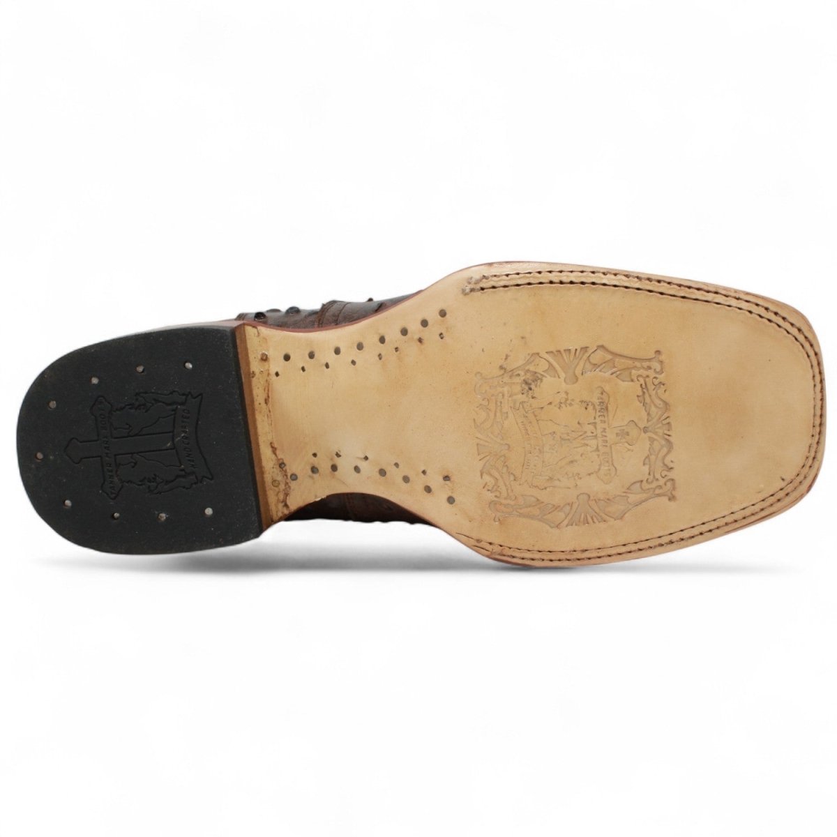 Botines Hombre de Cuero Grabado Avestruz Punta Cuadrada Color Cafe - Tanner Mark Boots - Tanner Mark Boots