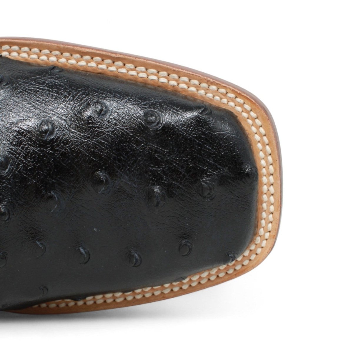 Botines Hombre de Cuero Grabado Avestruz Punta Cuadrada Color Negro - Tanner Mark Boots - Tanner Mark Boots
