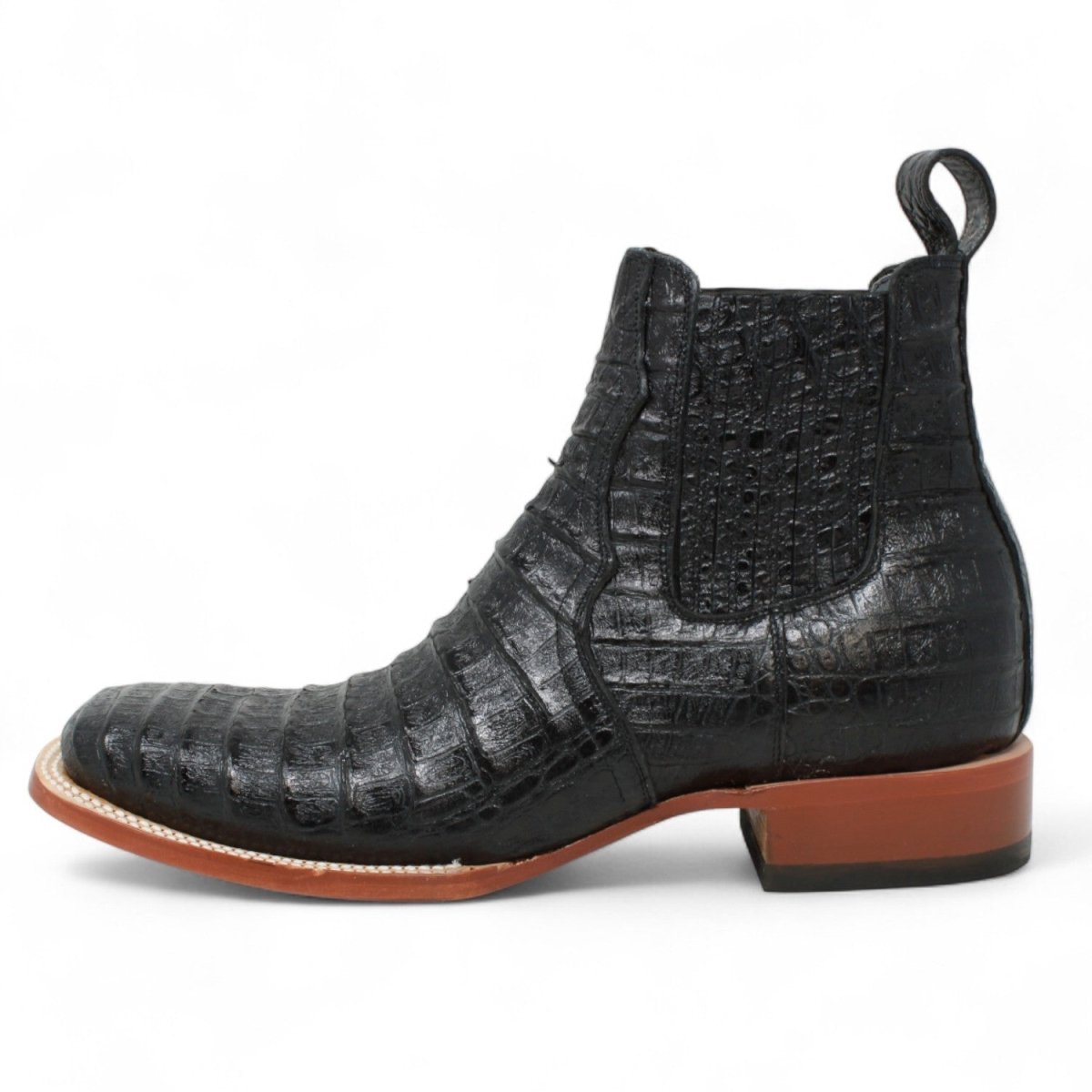 Botines Hombre de Cuero Grabado Caiman Panza Punta Cuadrada Color Black - Tanner Mark Boots - Tanner Mark Boots
