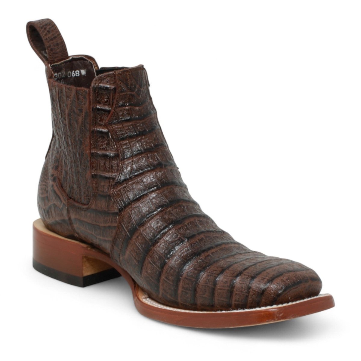 Botines Hombre de Cuero Grabado Caiman Panza Punta Cuadrada Color Brown - Tanner Mark Boots - Tanner Mark Boots