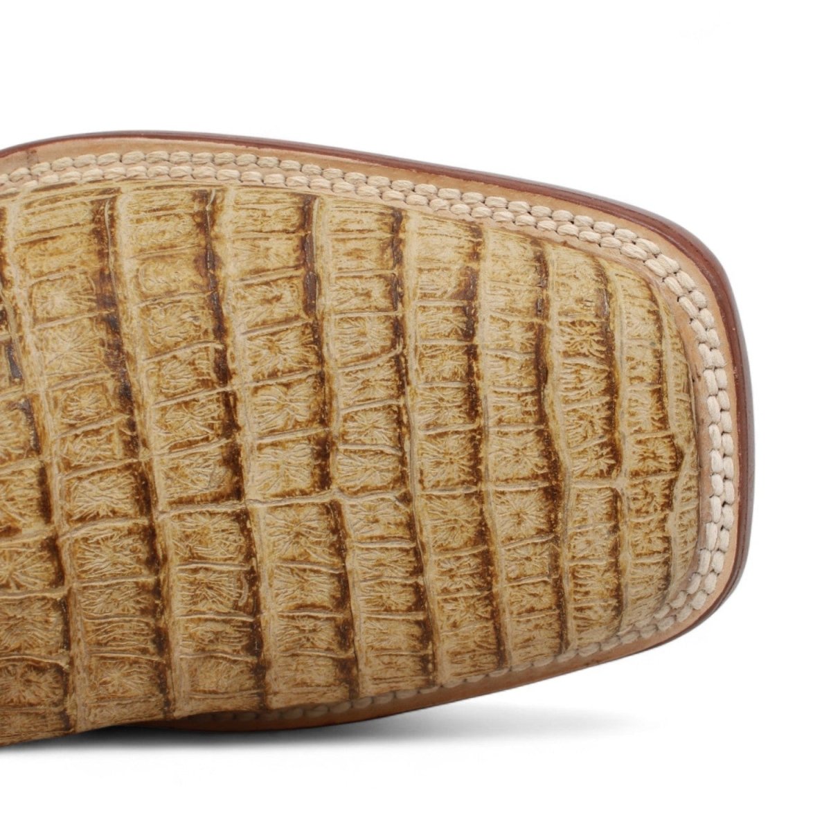 Botines Hombre de Cuero Grabadode Caiman Panza Punta Cuadrada Color Arena - Tanner Mark Boots - Tanner Mark Boots