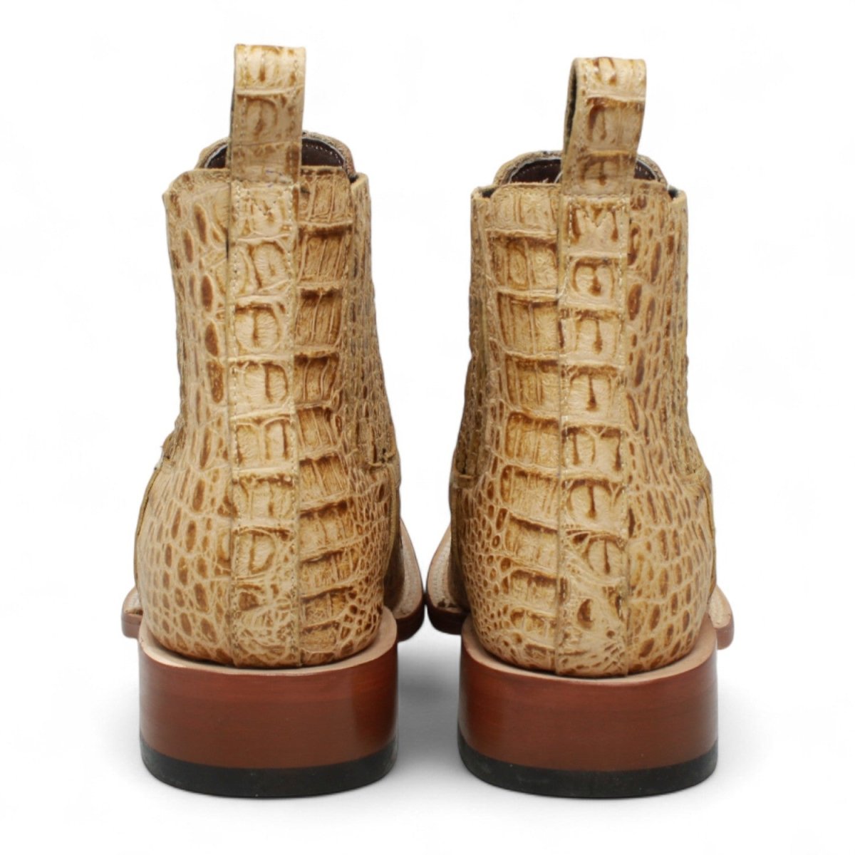 Botines Hombre de Cuero Grabadode Caiman Panza Punta Cuadrada Color Arena - Tanner Mark Boots - Tanner Mark Boots