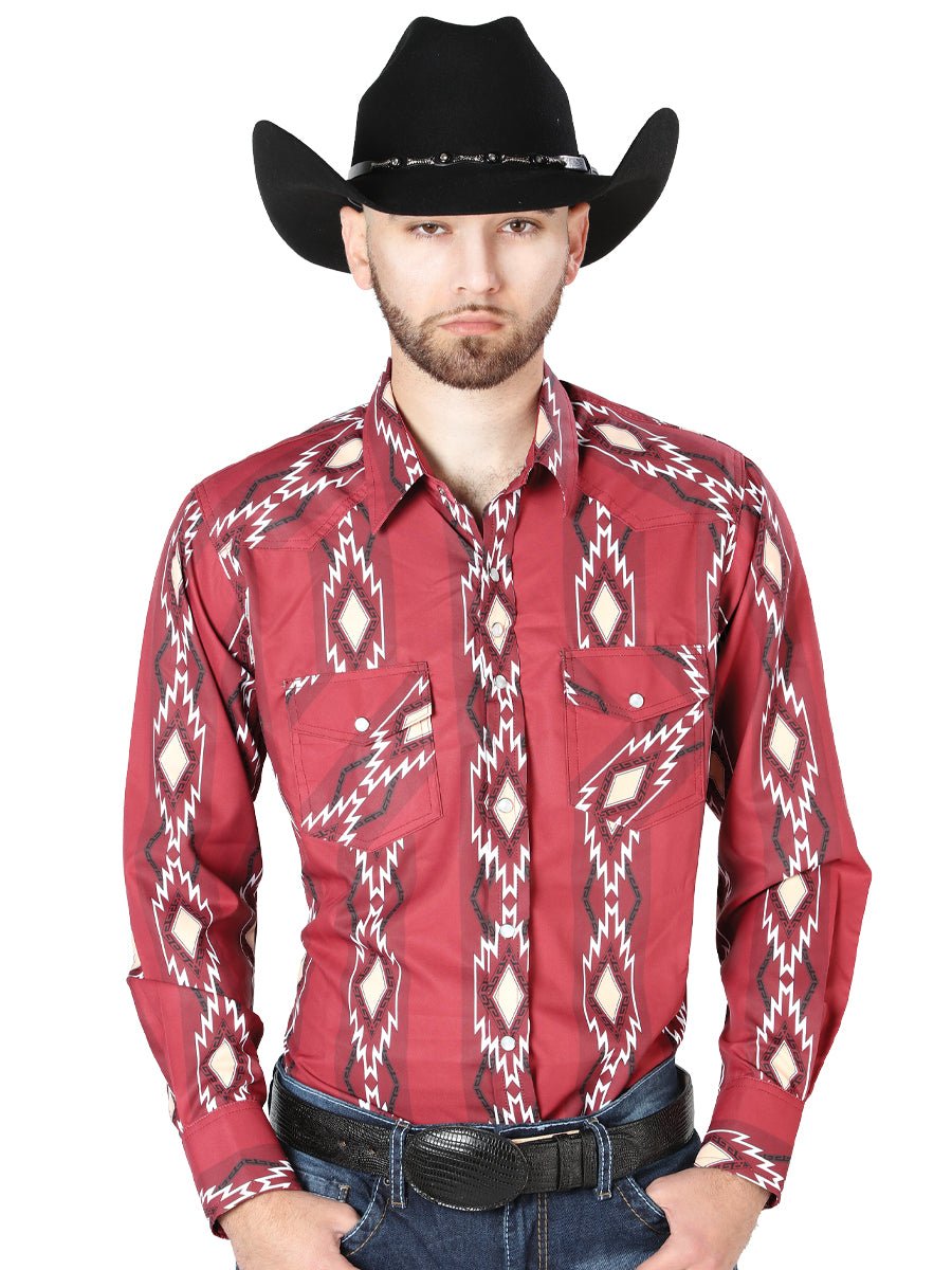 Burgundy Long Sleeve Cowboy Shirt 44216 - Diana Zapateria Inc