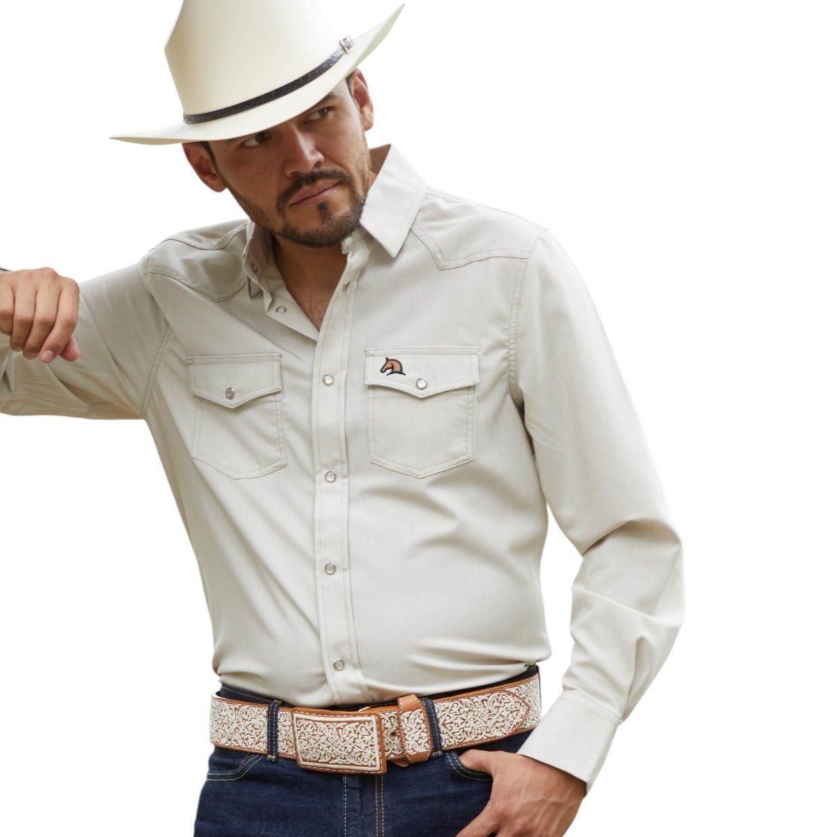 Camisa Vaquera Boton Broche con Doble Bolsa y Detalle Bordado - White Diamond - White Diamonds Boots