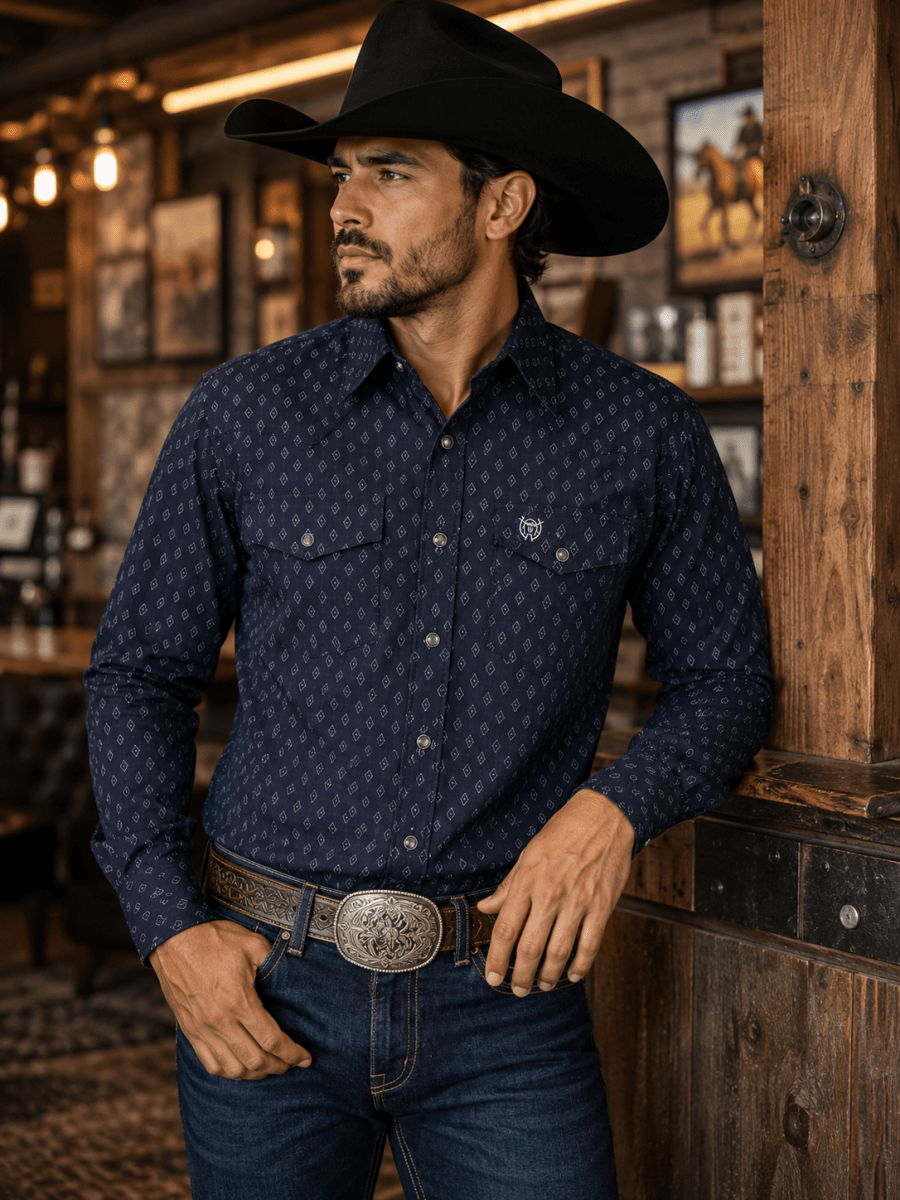 Camisa Western para Hombre de Manga Larga con Estampado-American West - American West