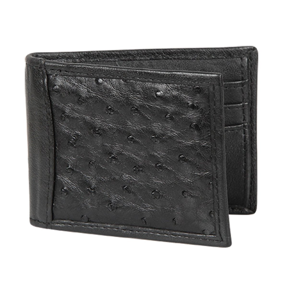 Cartera de Piel Cuero con Avestruz Original Color Negro - Los Altos Boots - Los Altos Boots